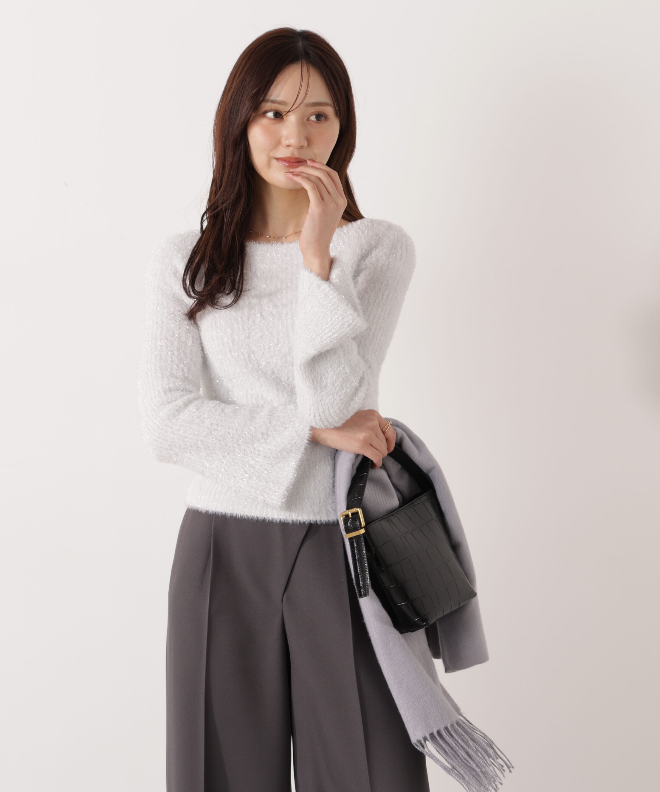 PROPORTION BODY DRESSING「ラメフェザーボートネックニット 26SS」|ニット・セーター|