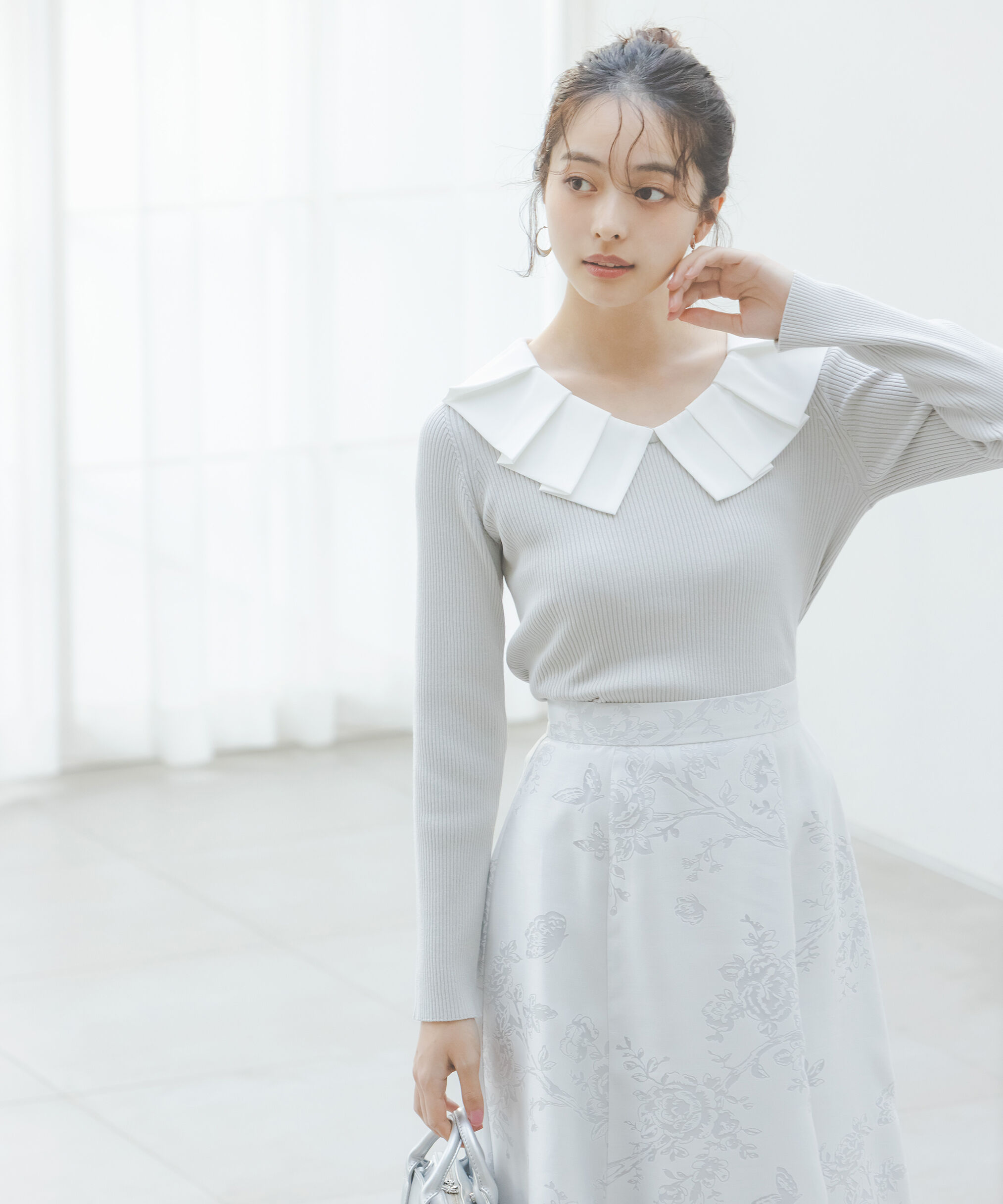 PROPORTION BODY DRESSING「ラッフルカラーニットトップス」|ニット・セーター|グレー