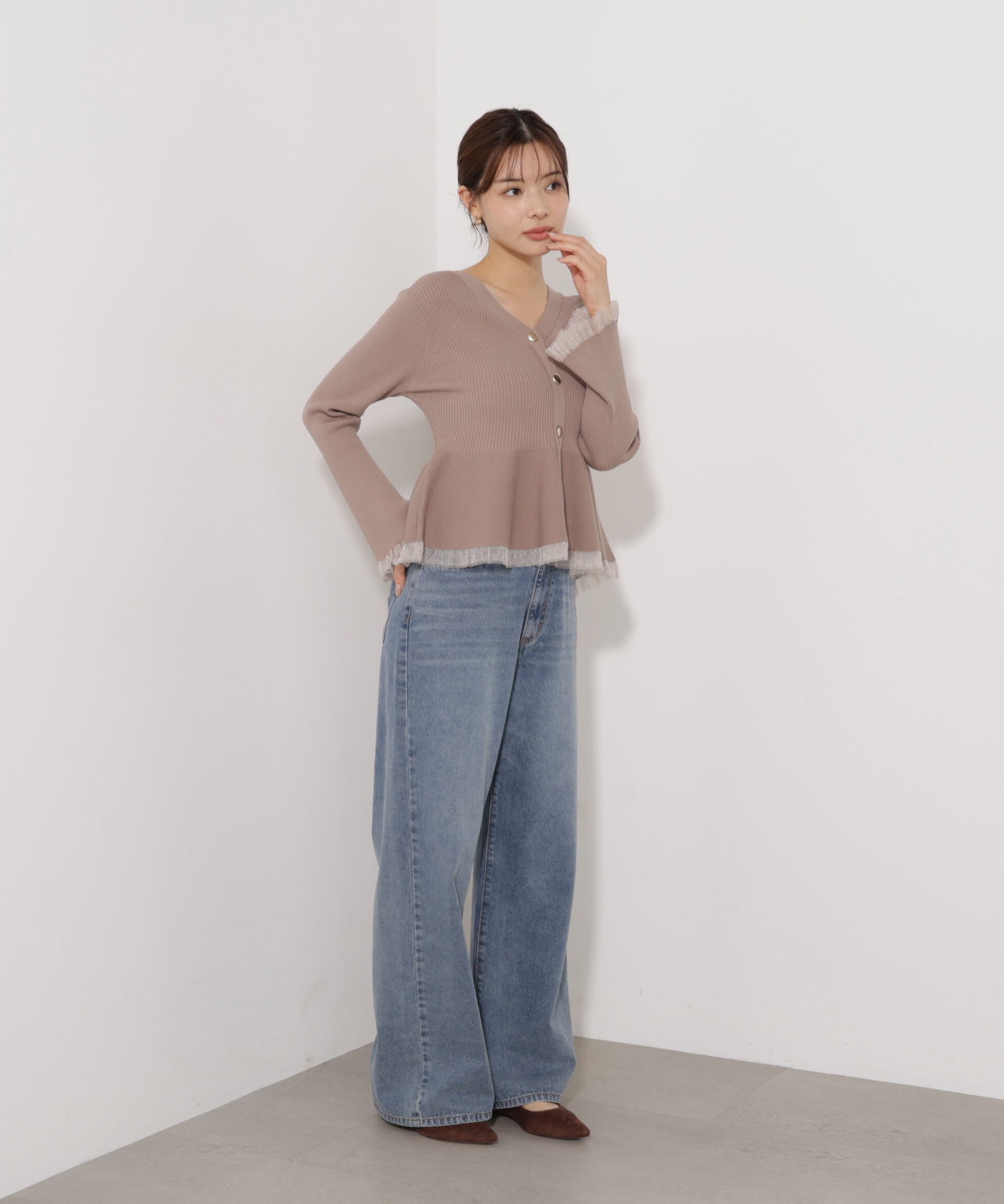 PROPORTION BODY DRESSING「シアー切替ペプラムニット　26SS」|ニット・セーター|