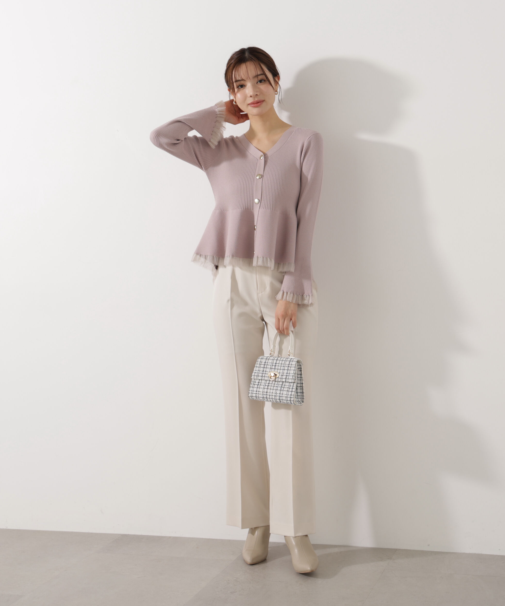 PROPORTION BODY DRESSING「シアー切替ペプラムニット　26SS」|ニット・セーター|