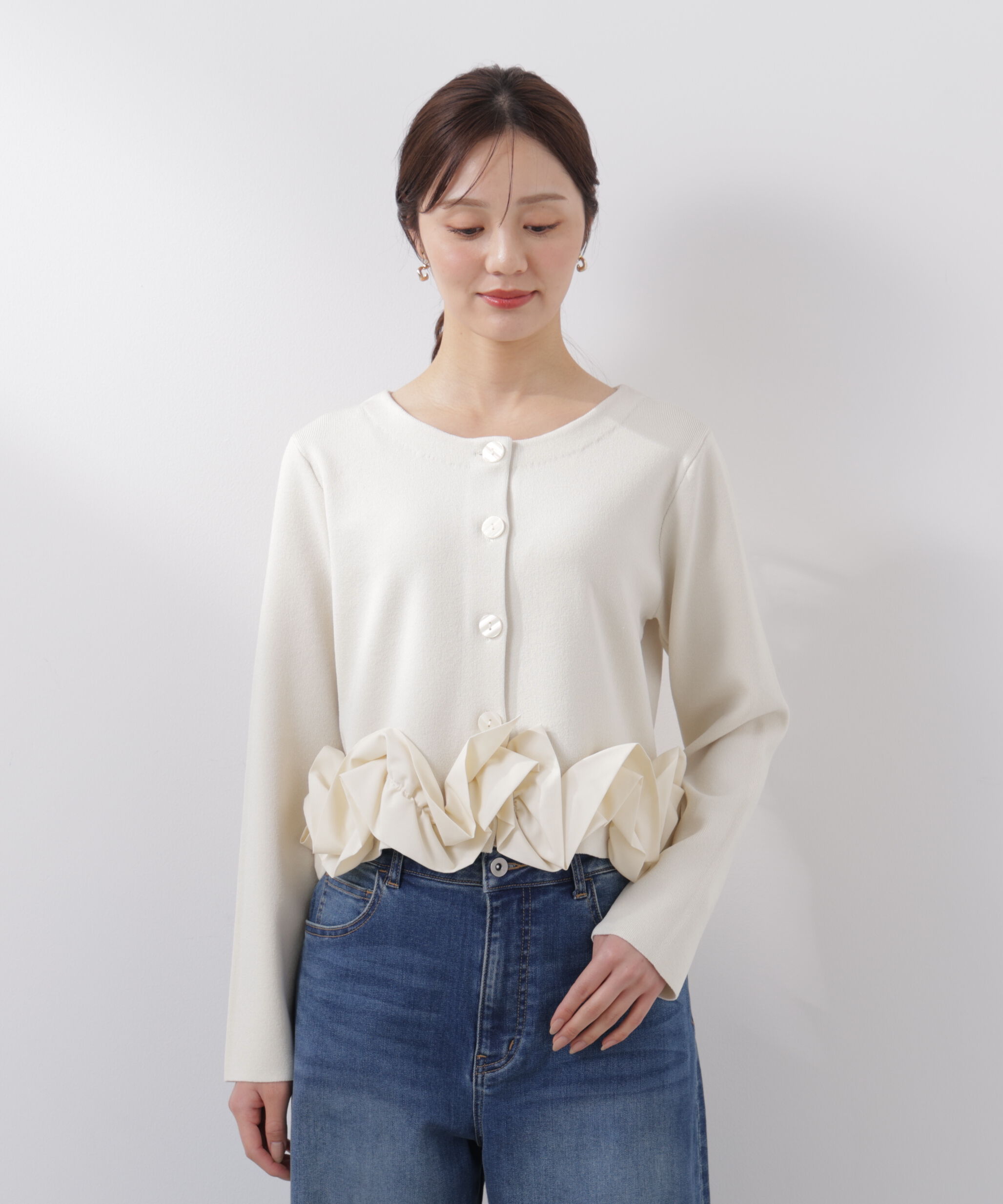 PROPORTION BODY DRESSING「〈a/mie〉ホイップペプラムニット　26SS」|カーディガン|