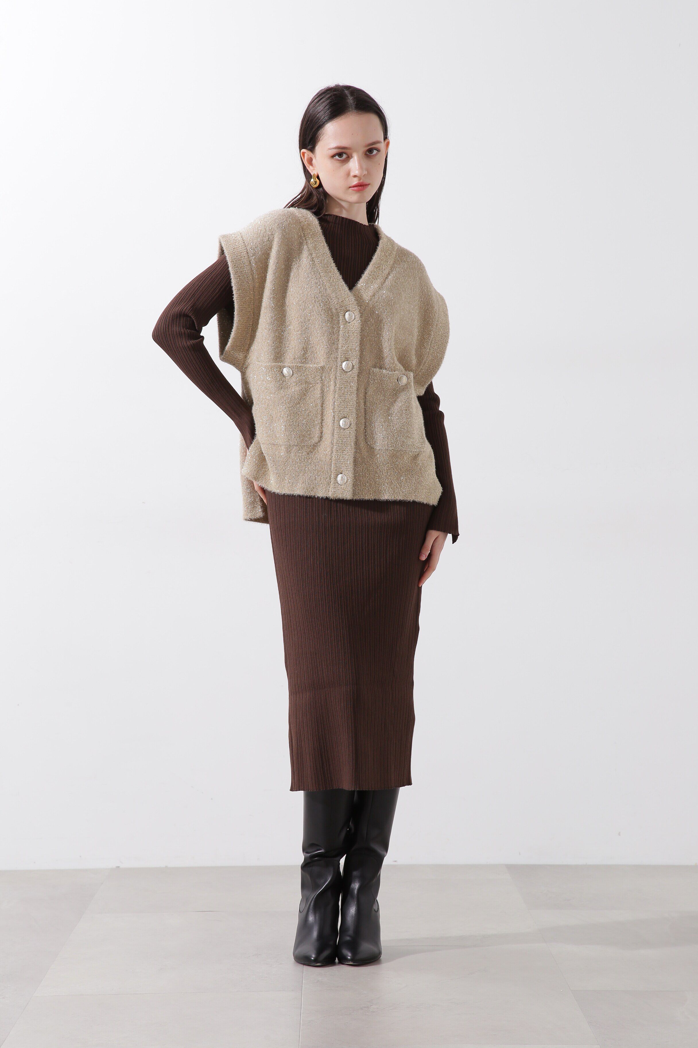  「ラメジレ付きニットワンピース」|ワンピース|