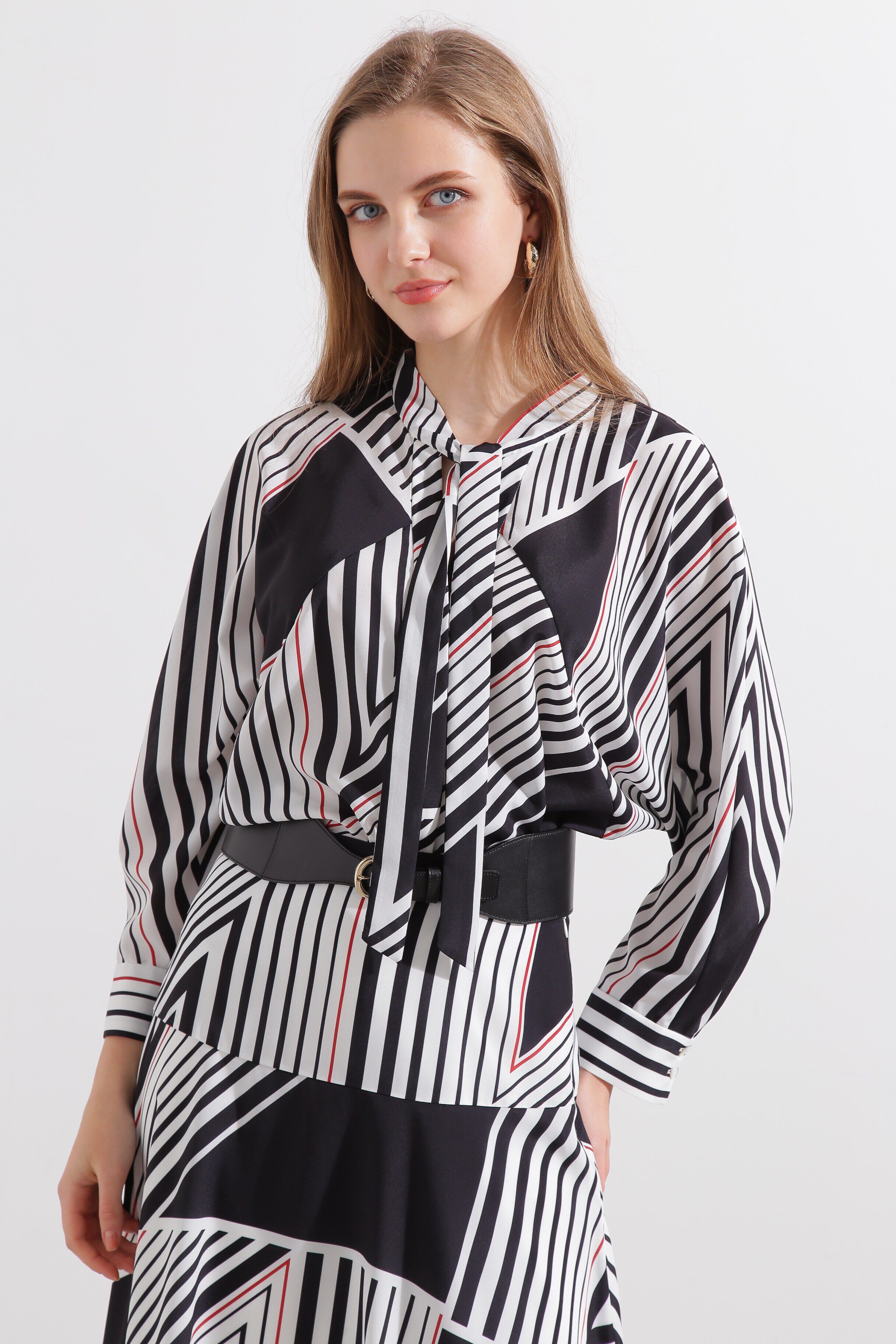  「◆トライアングルボーダープリントブラウス」|シャツ・ブラウス|ブラック系