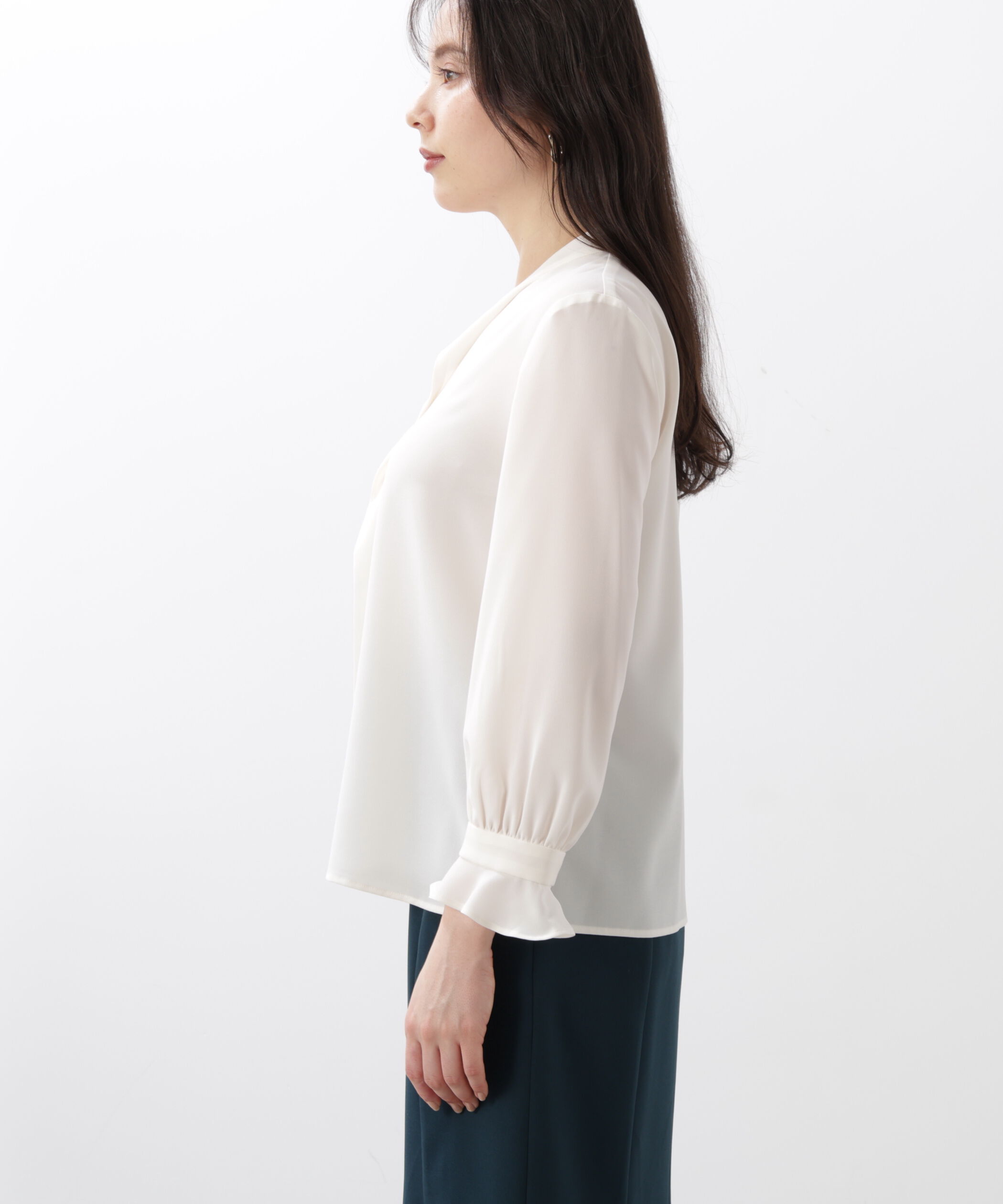  「◆バンドカラーラッフルブラウス」|シャツ・ブラウス|