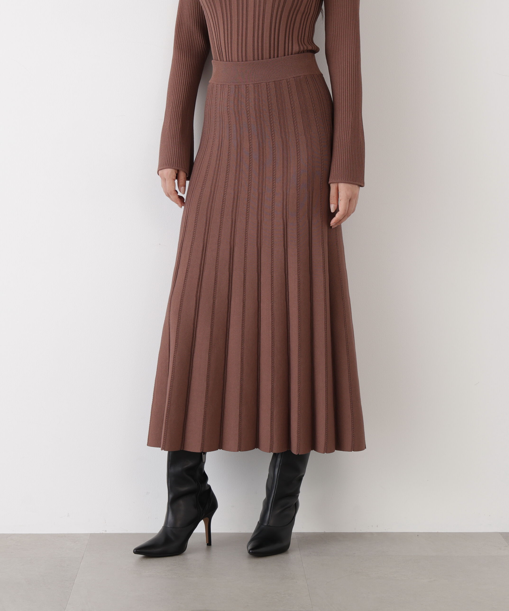  「◆ニットプリーツフレアースカート」|スカート|モカ6