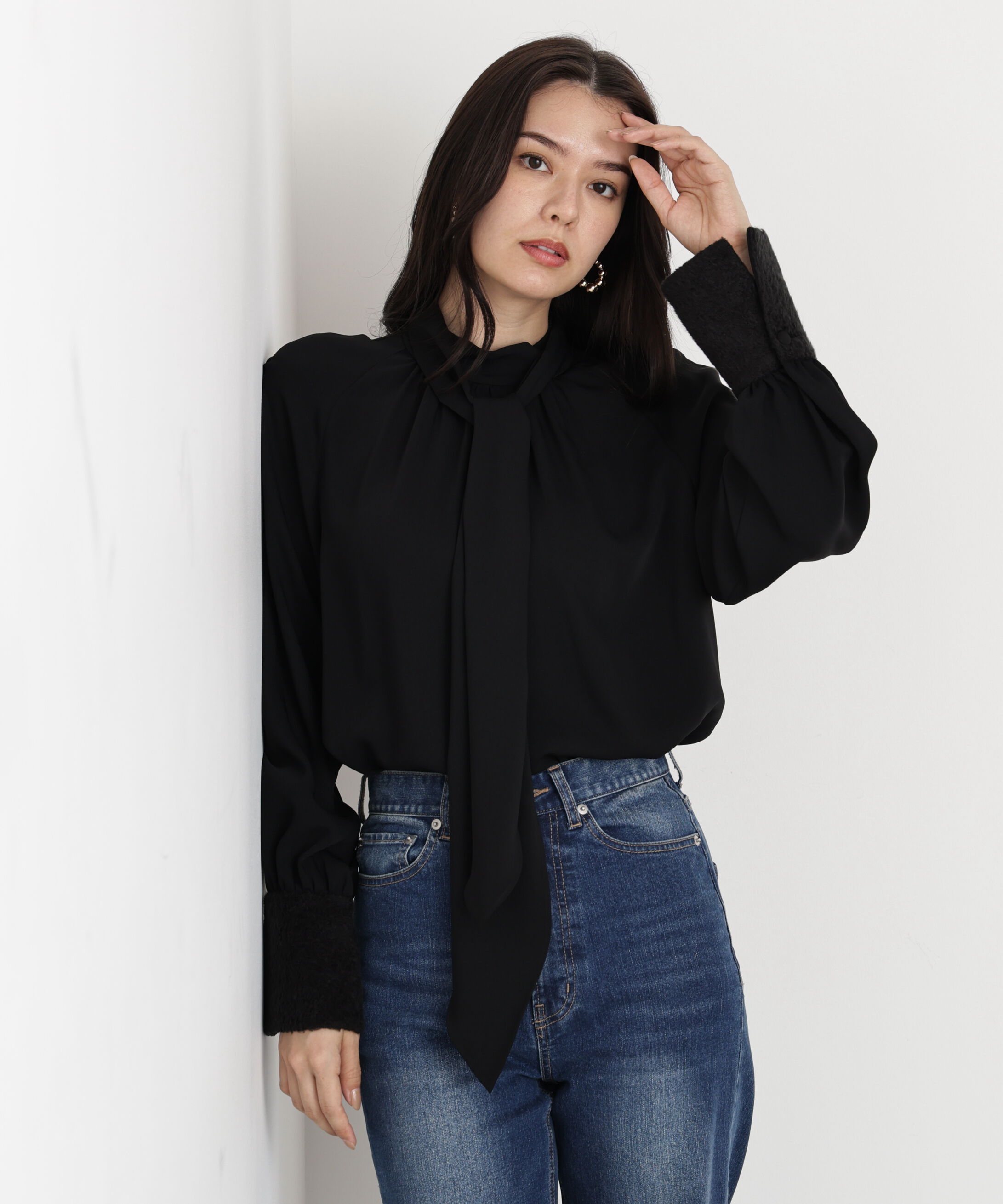  「◆ジャギーカフスリボンブラウス」|シャツ・ブラウス|ブラック