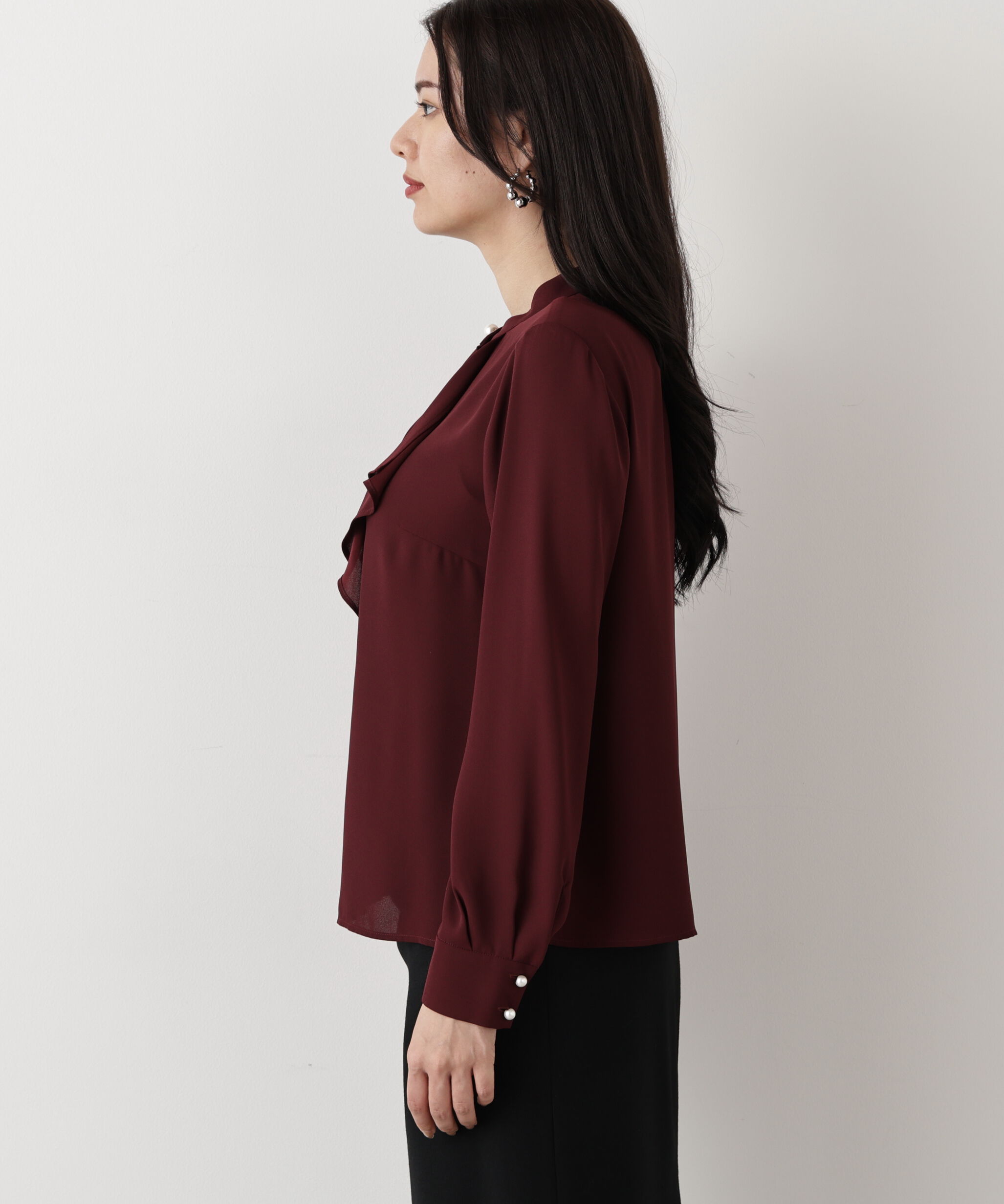  「◆フロントラッフルパール釦ブラウス」|シャツ・ブラウス|