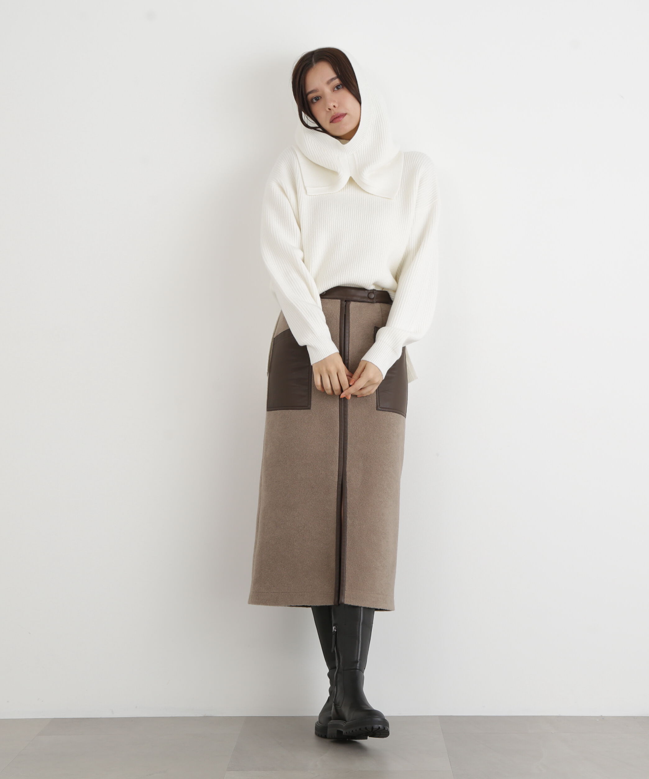  「◆フードスヌード付きニットプルオーバー」|ニット・セーター|