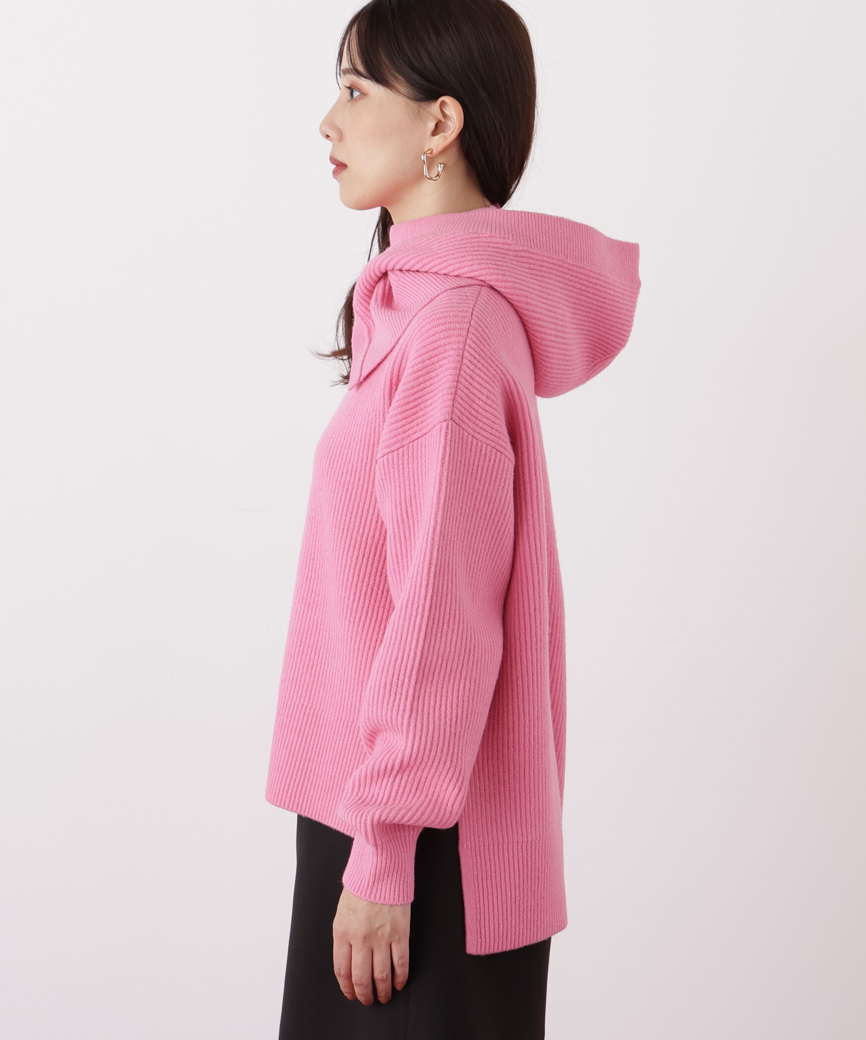  「◆フードスヌード付きニットプルオーバー」|ニット・セーター|