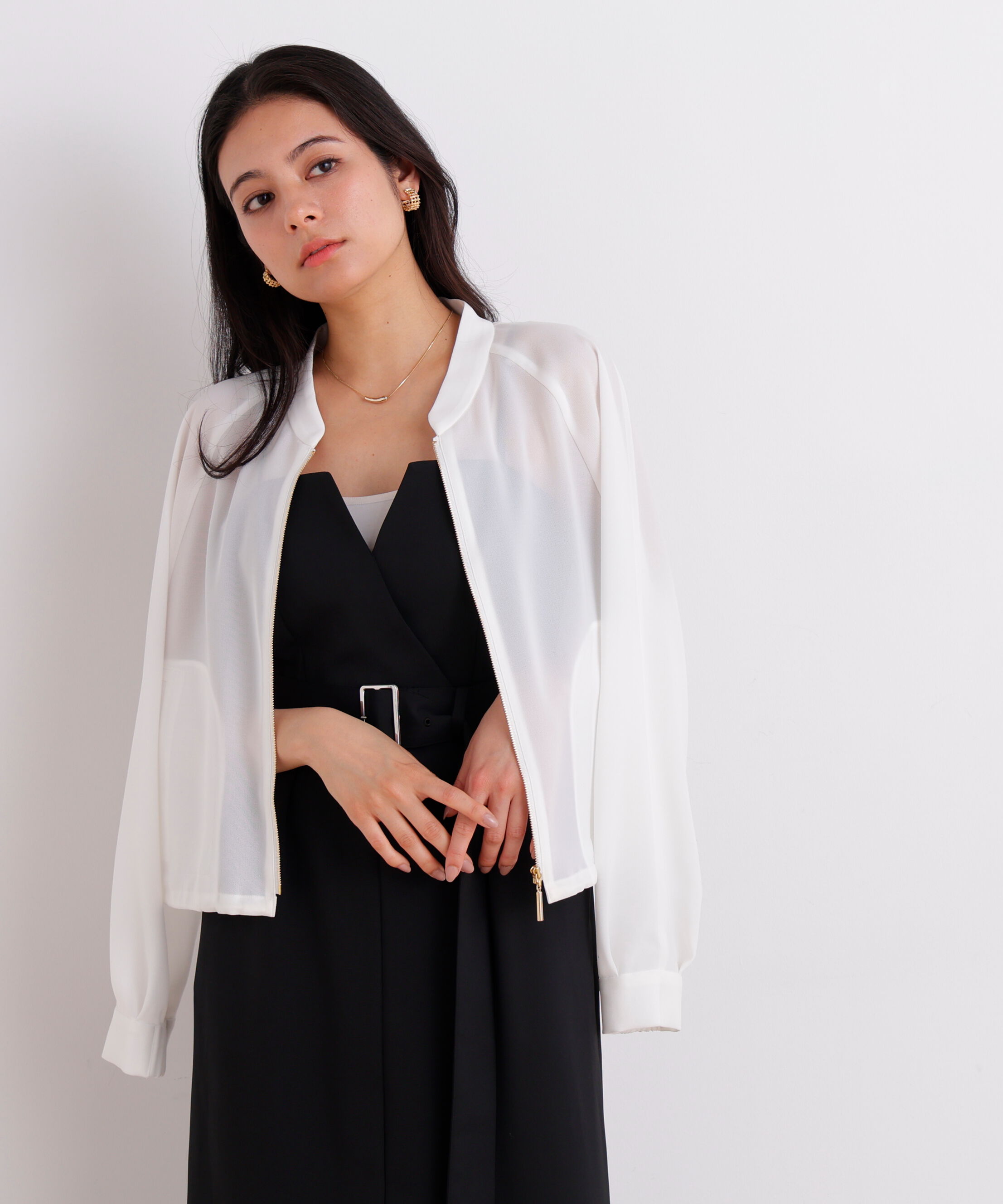  「［美香さん着用］シアーカラミショートブルゾン」|ブルゾン・スタジャン|