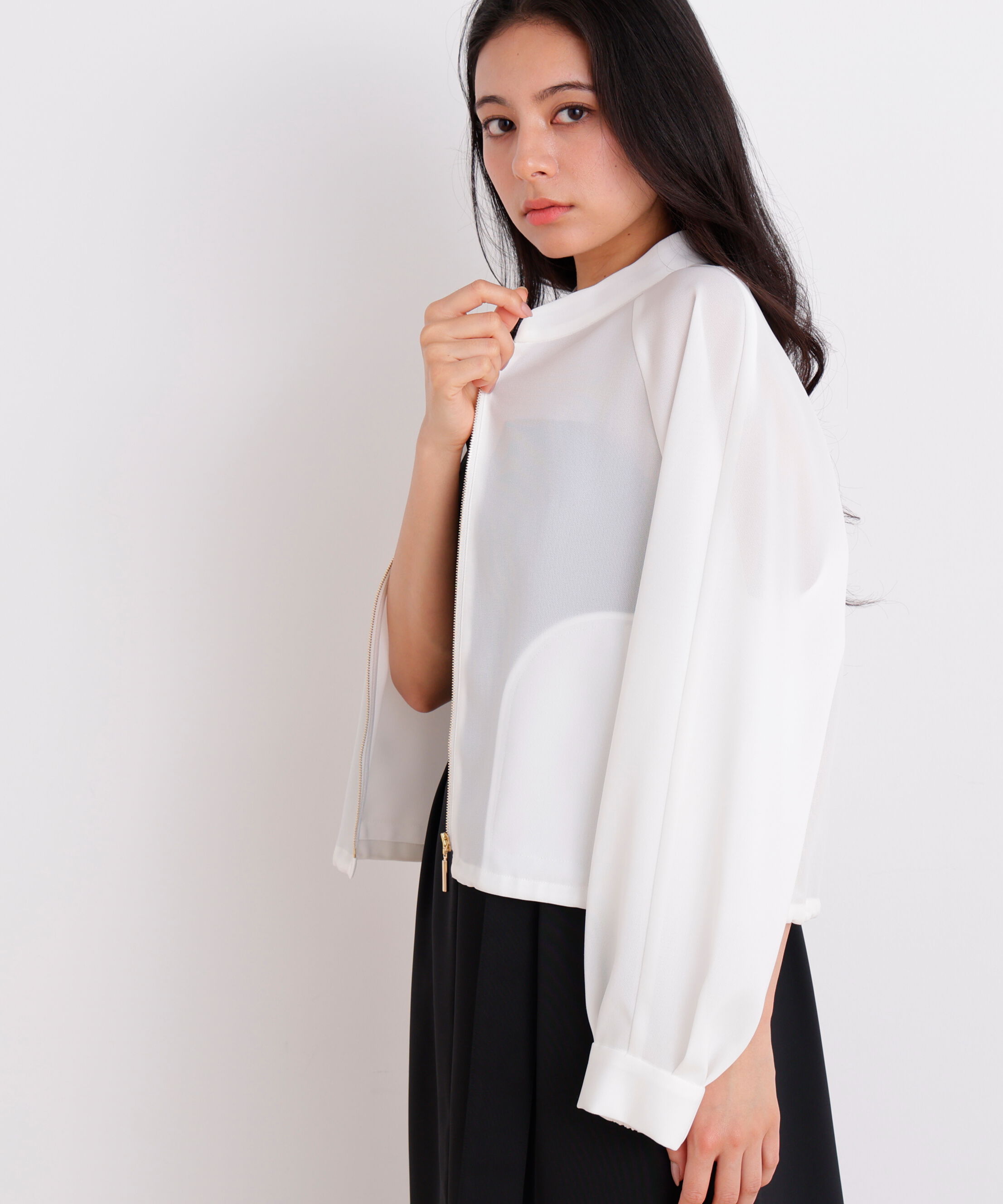  「［美香さん着用］シアーカラミショートブルゾン」|ブルゾン・スタジャン|