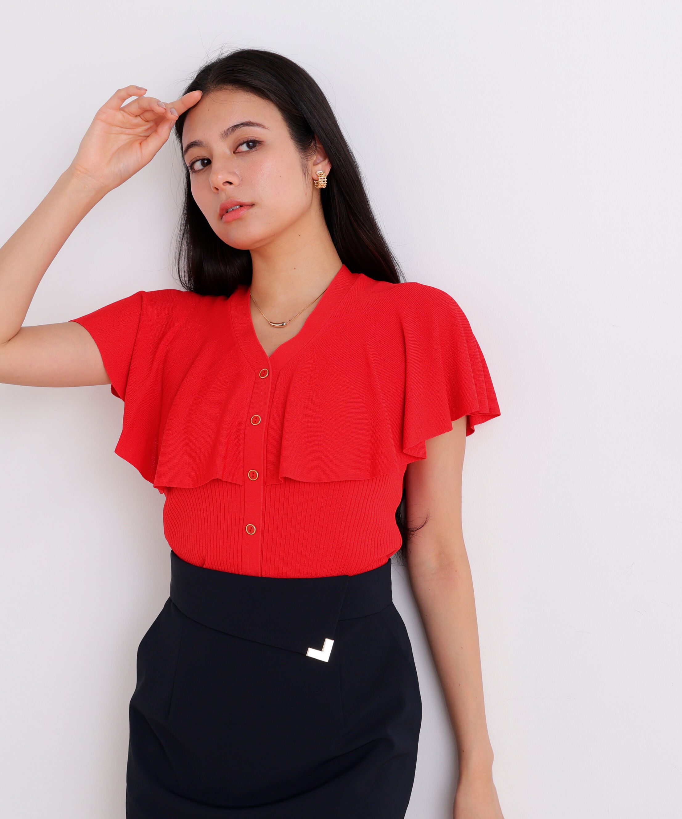  「Vネックケープニットプルオーバー」|ニット・セーター|