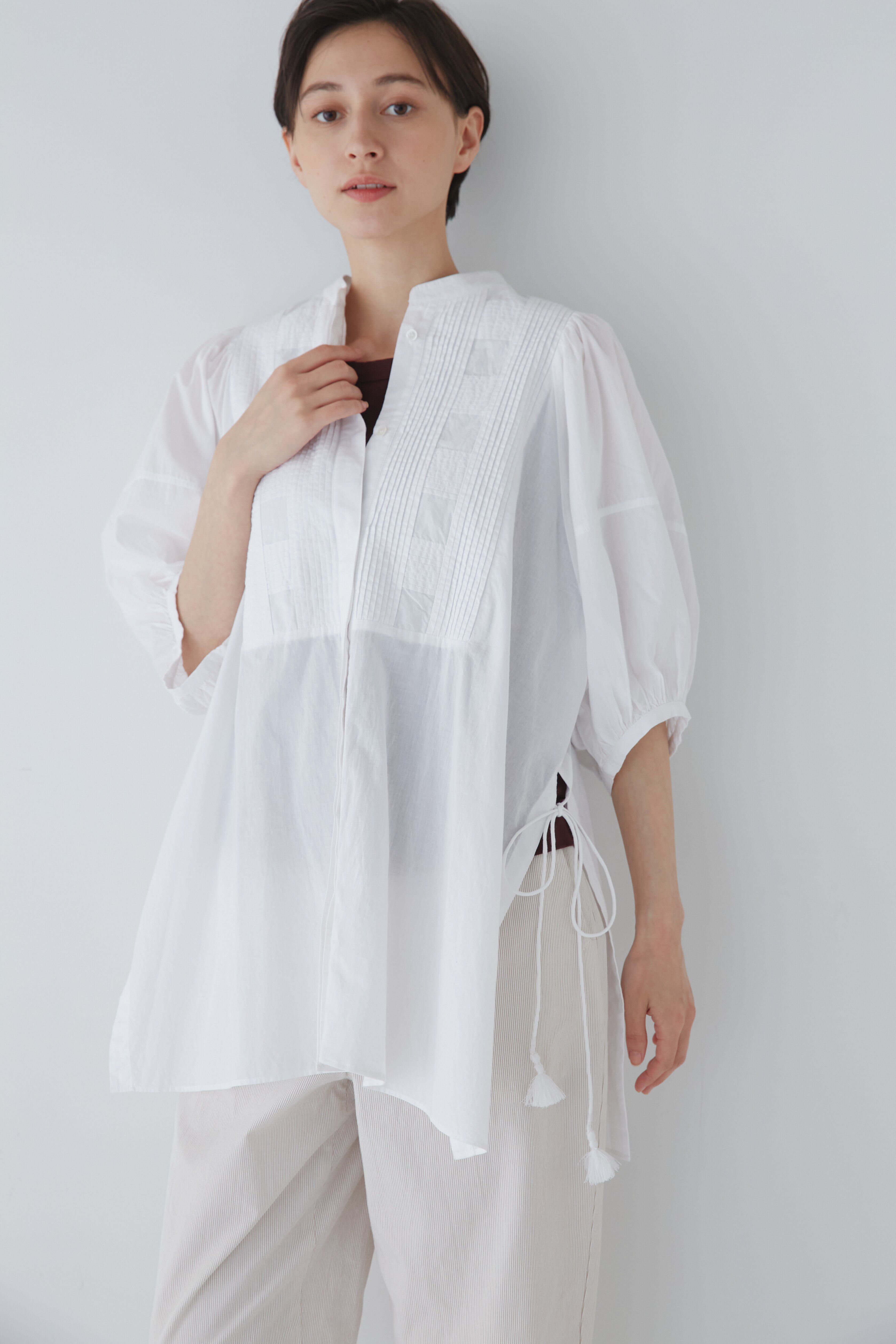  「◆フロントピンタックロングブラウス」|シャツ・ブラウス|ホワイト