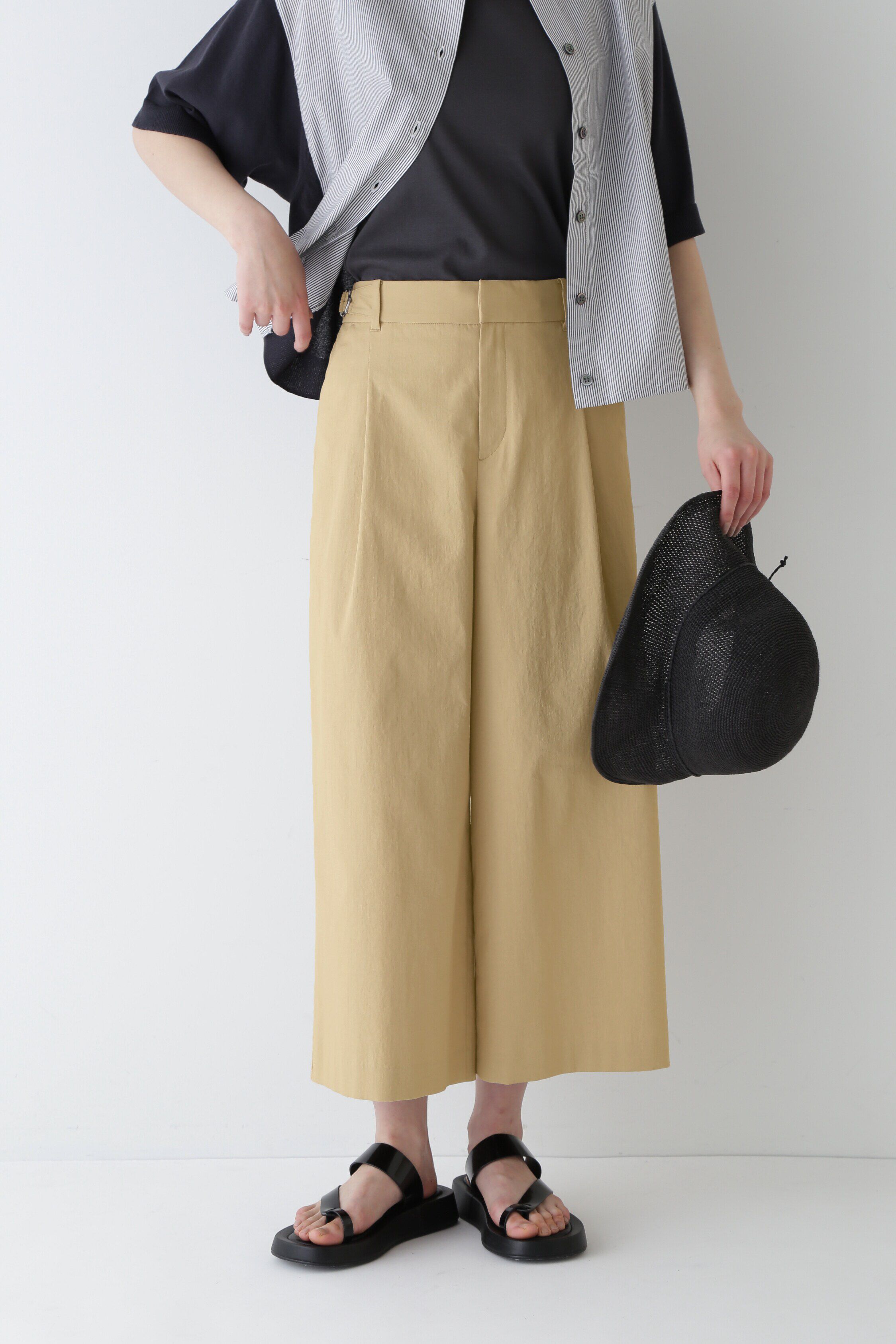  「◆クールマックス綿麻短丈ワイドパンツ」|その他|ベージュ