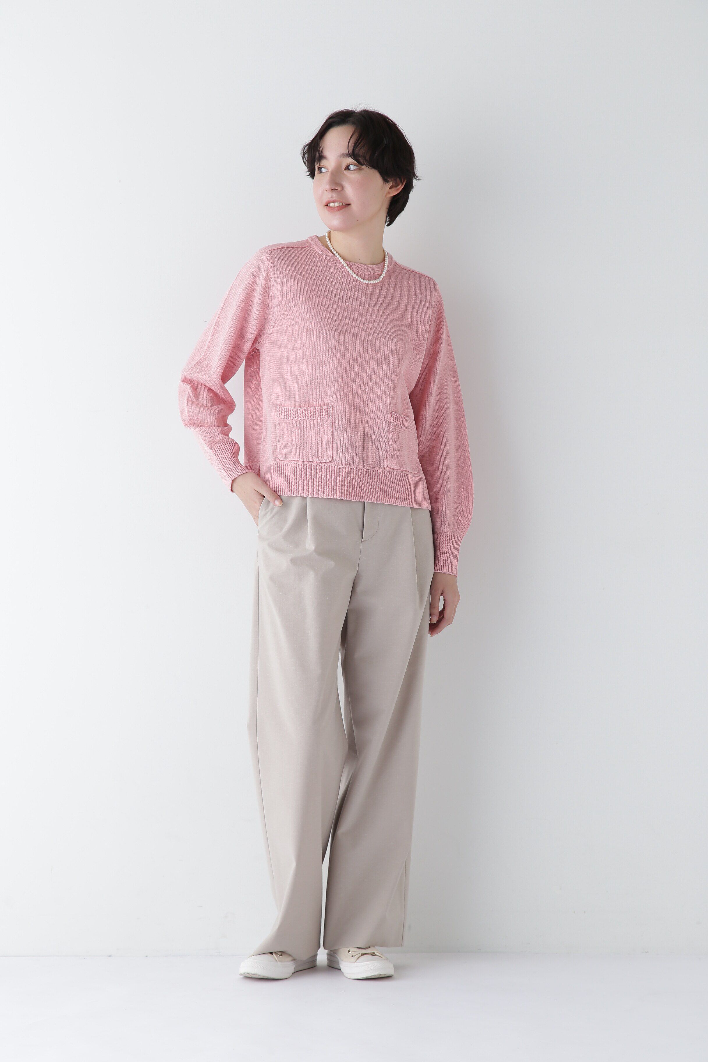  「◆【ウォッシャブル】ミドルゲージギマポケット付プルオーバー」|ニット・セーター|