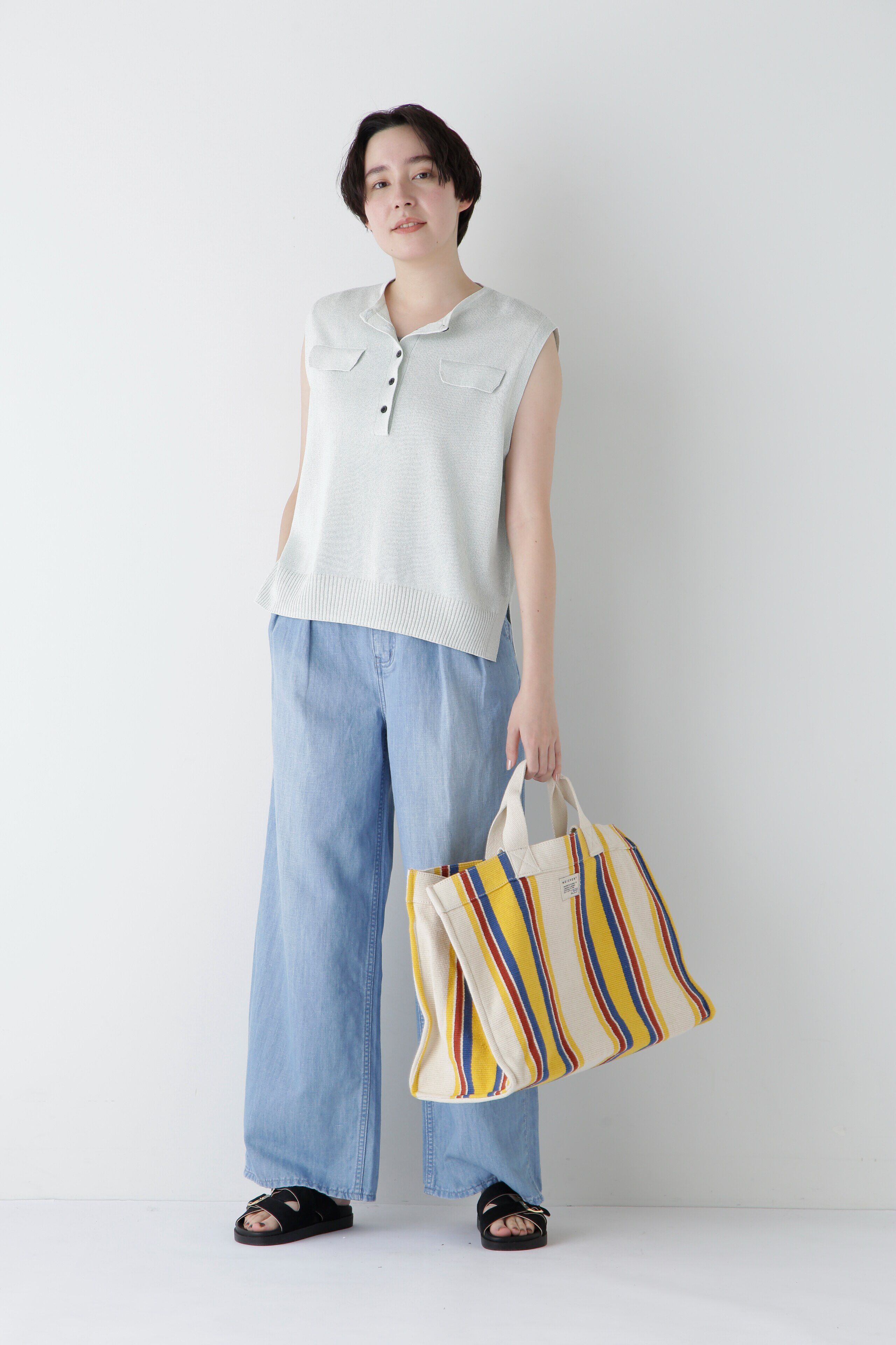  「◆【ウォッシャブル】ペーパーヤーンヘンリネックベスト」|ニット・セーター|