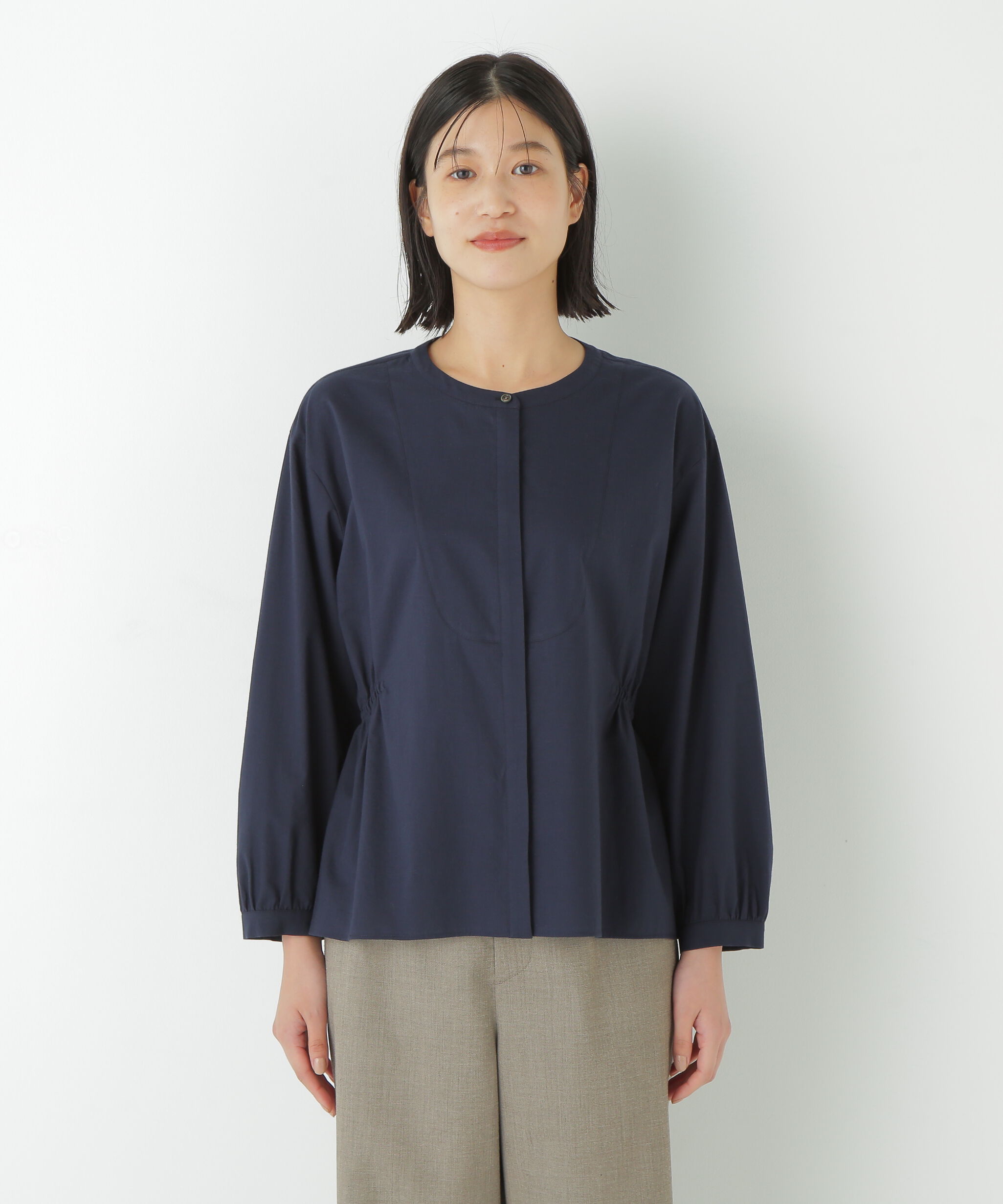  「◆チューインローンブラウジングノーカラーシャツブラウス」|シャツ・ブラウス|