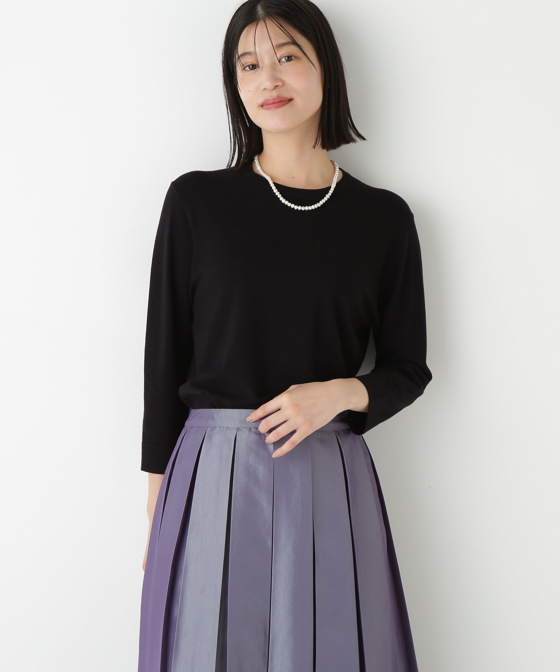  「◆レーヨン混ハイゲージクルーネックプルオーバー」|ニット・セーター|ブラック