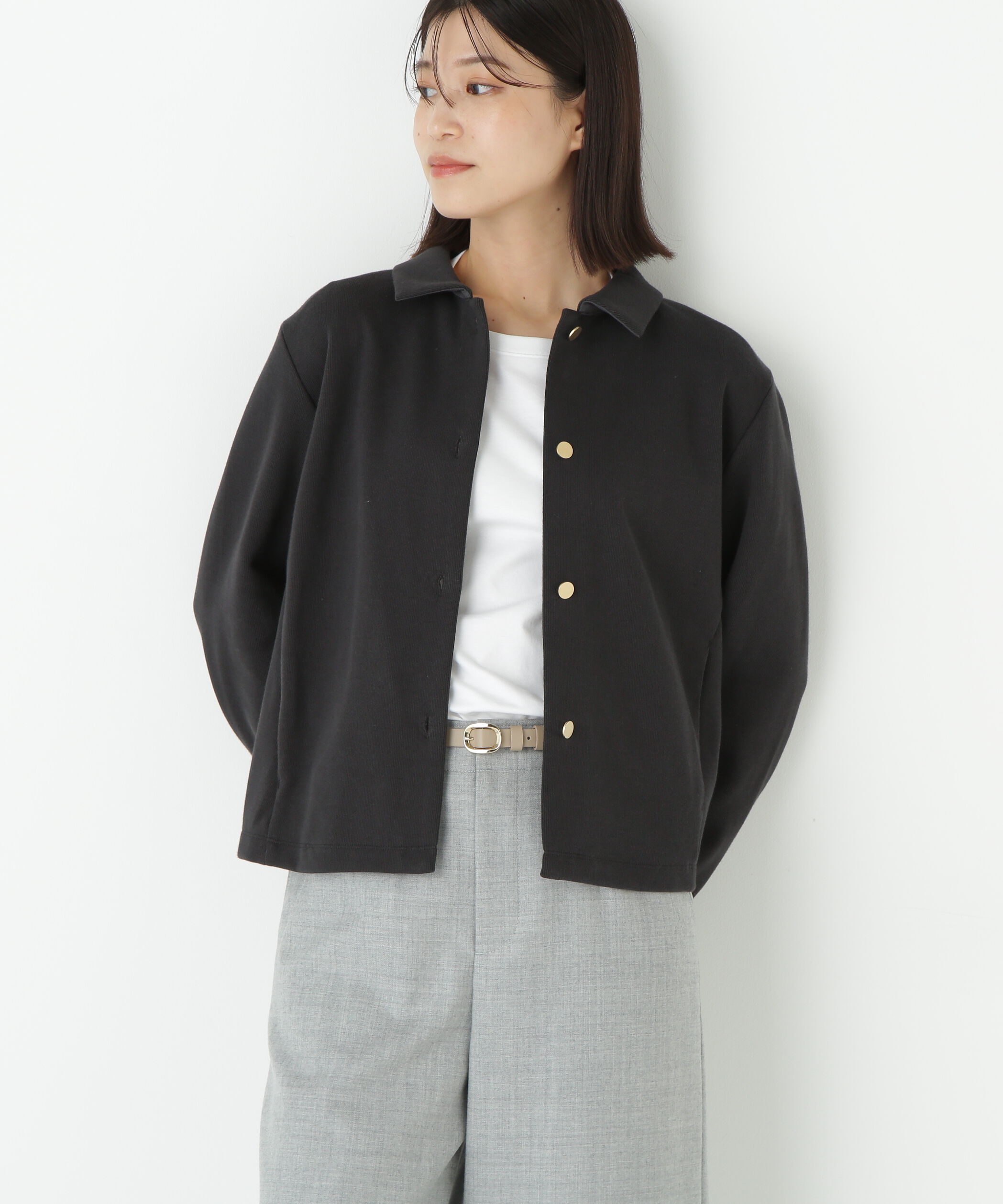  「◆リブダンボールニットステンカラーカーディガン」|Tシャツ・カットソー|チャコール1