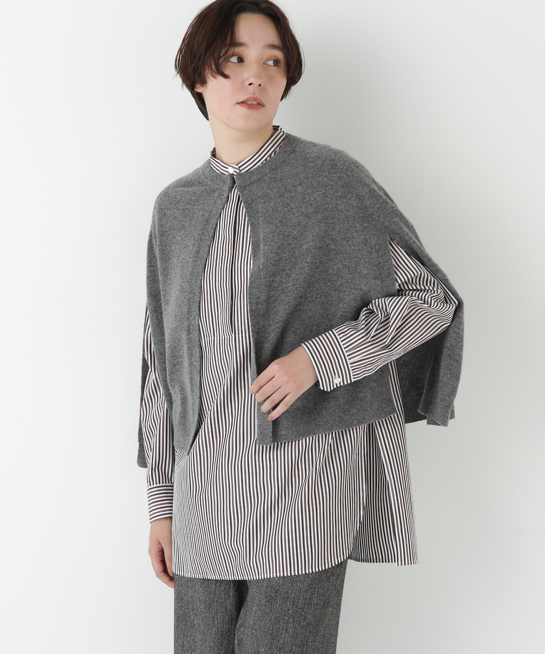  「◆ハイゲージウールケープニット」|ニット・セーター|グレー