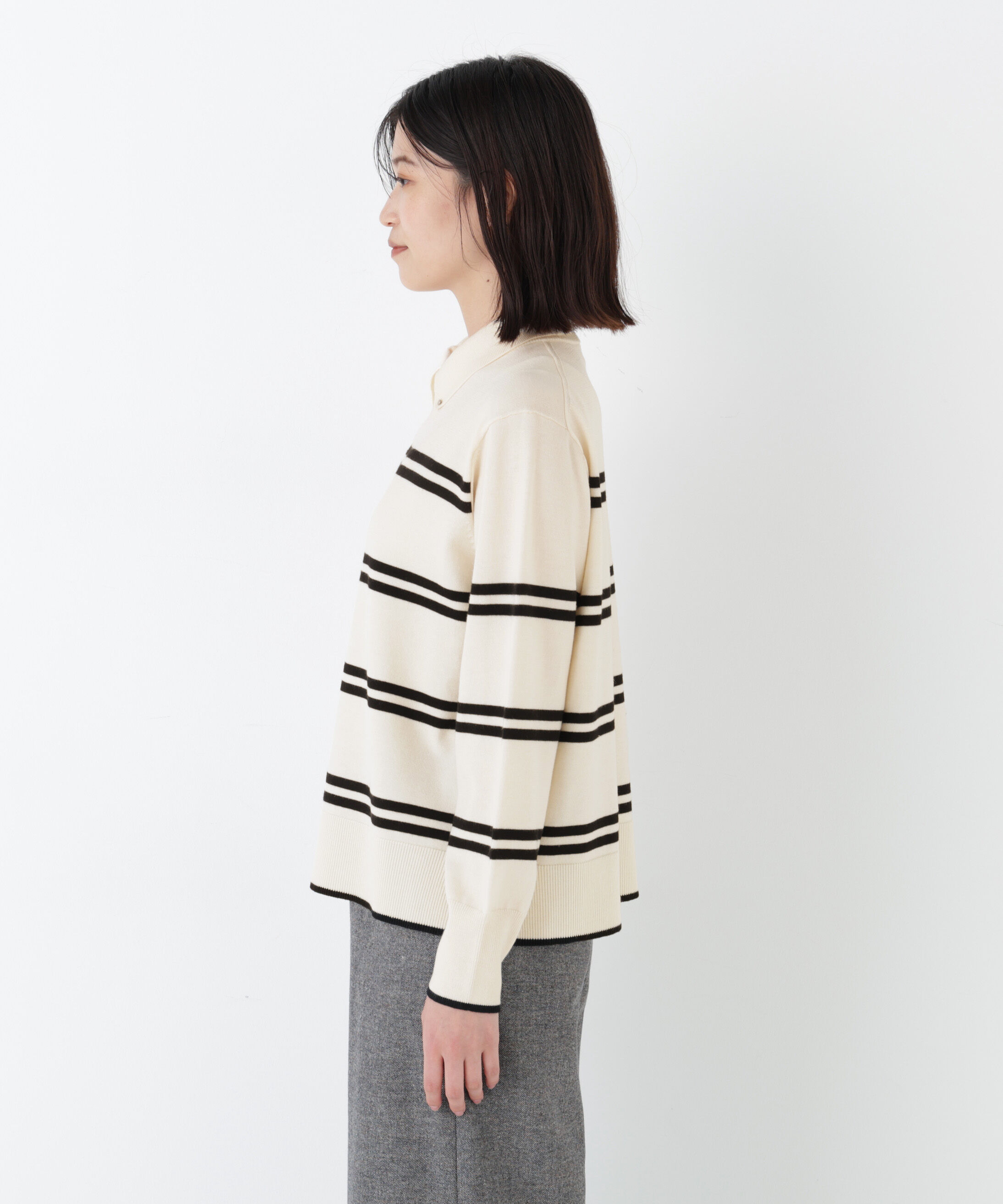  「◆ハイゲージプレーティング天竺衿付きニット」|ニット・セーター|