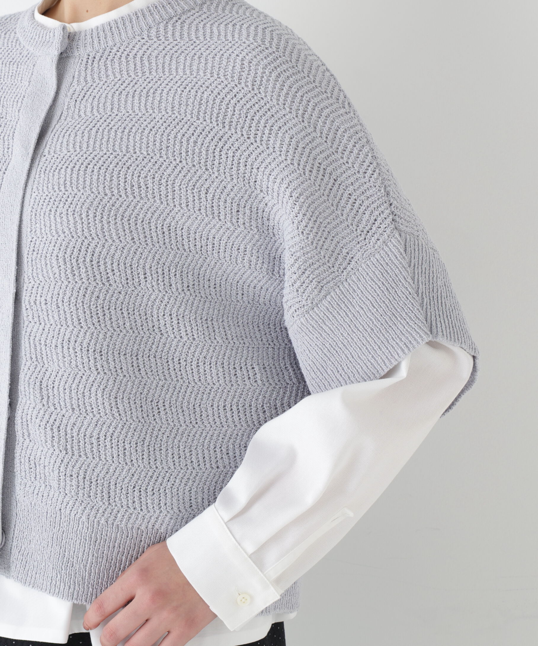  「◆綿ポリエステルヘリンボーン柄半袖はおり」|ニット・セーター|