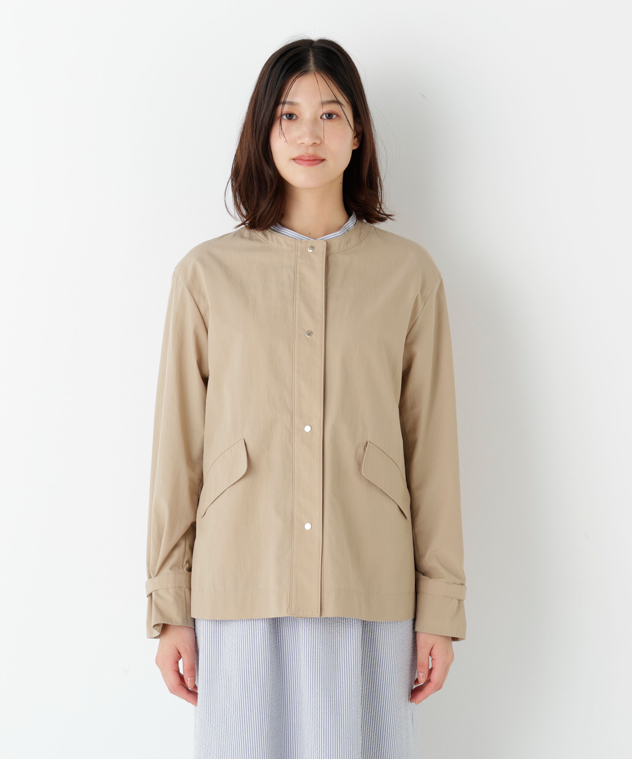  「◆《ウォッシャブル》綿ナイロンダンプノーカラージャケット」|ブルゾン・スタジャン|