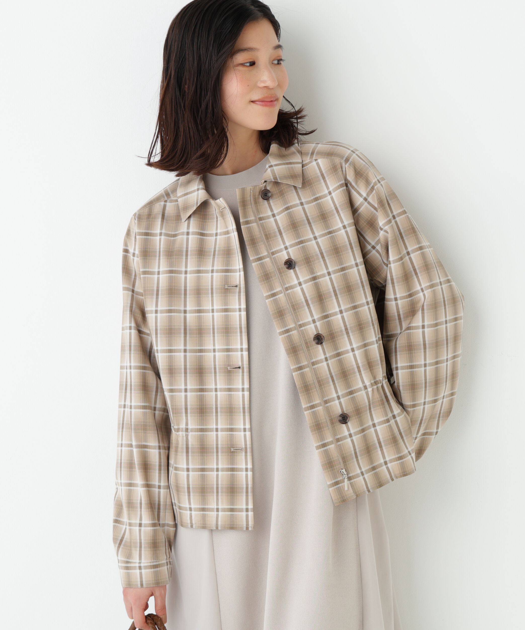  「◆先染めチェックブルゾン」|ブルゾン・スタジャン|ベージュチェ 3