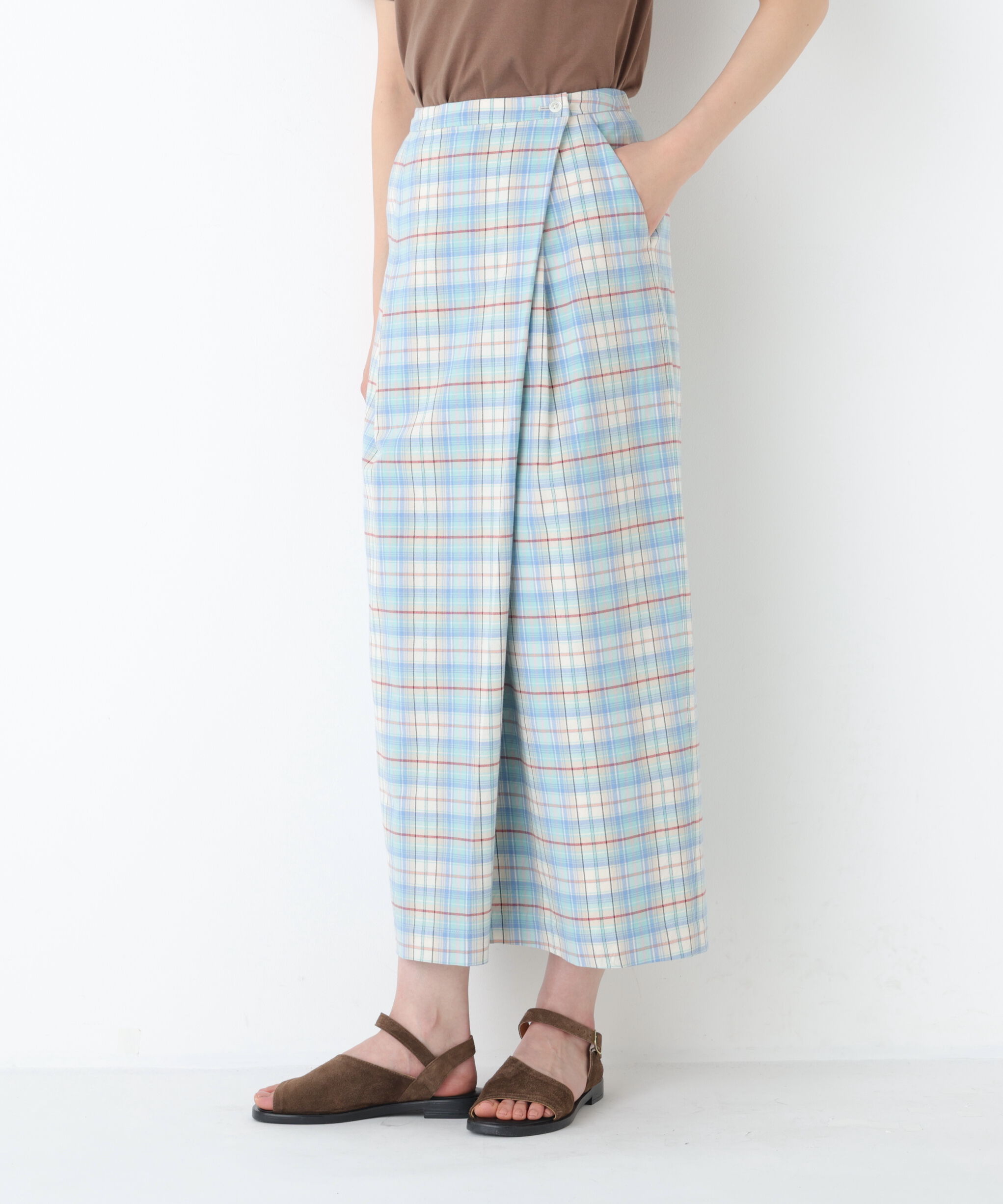  「◆ラップライクチェックスカート」|スカート|ライトグリー 3