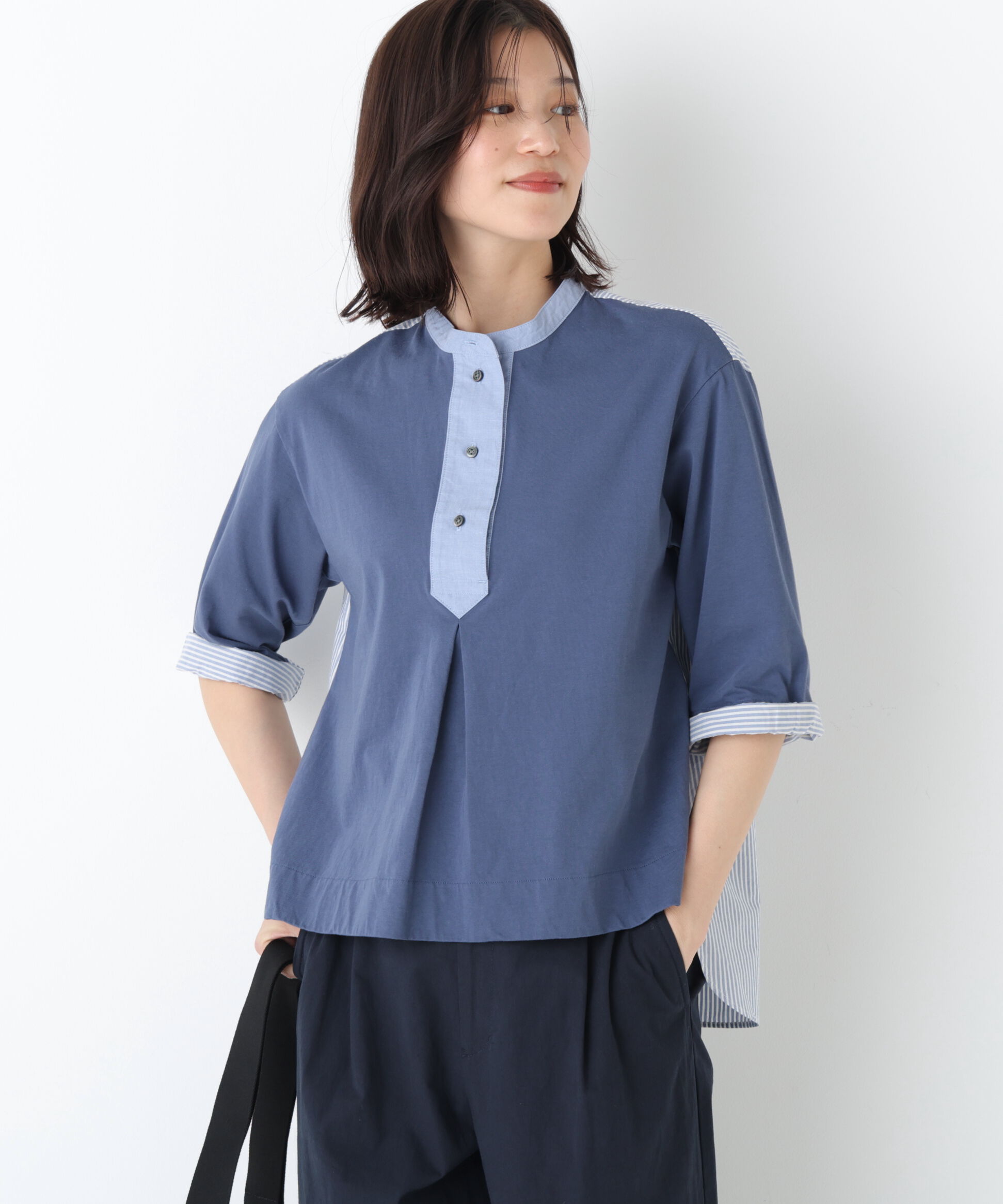  「◆異素材使い配色プルオーバー」|Tシャツ・カットソー|ブルー