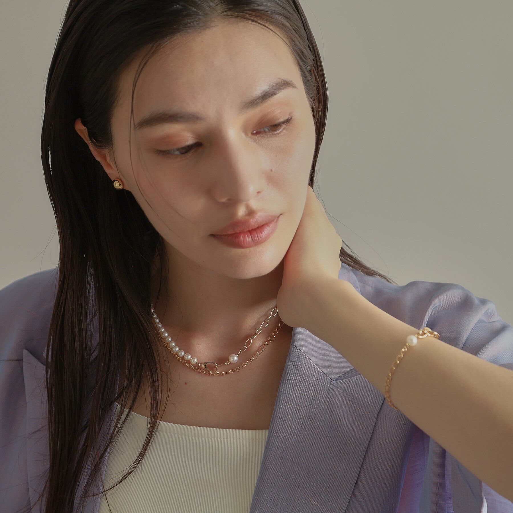 COCOSHNIK「K10パール PCチェーンセパレート ネックレス大」|ネックレス|