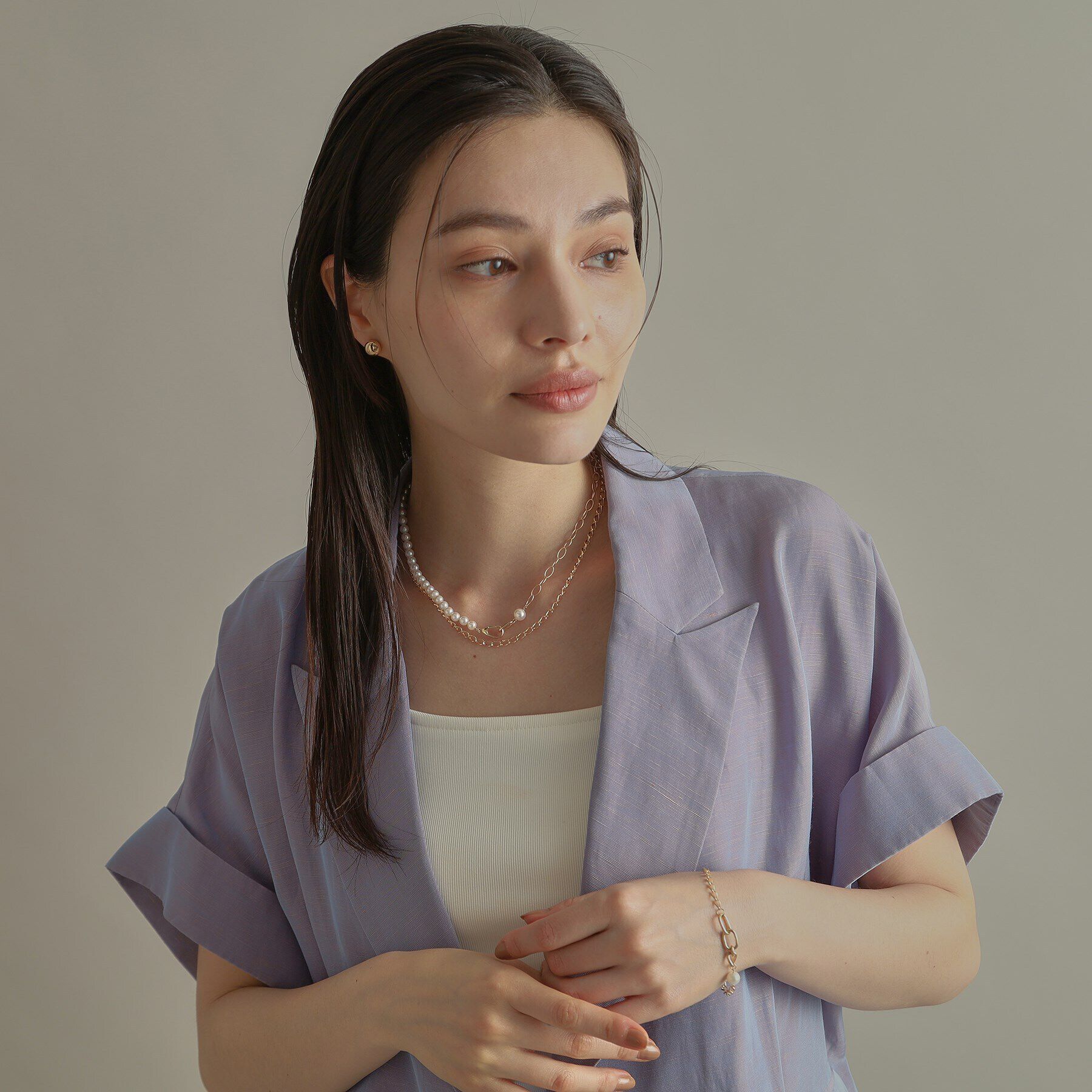 COCOSHNIK「K10パール PCチェーンセパレート ネックレス大」|ネックレス|