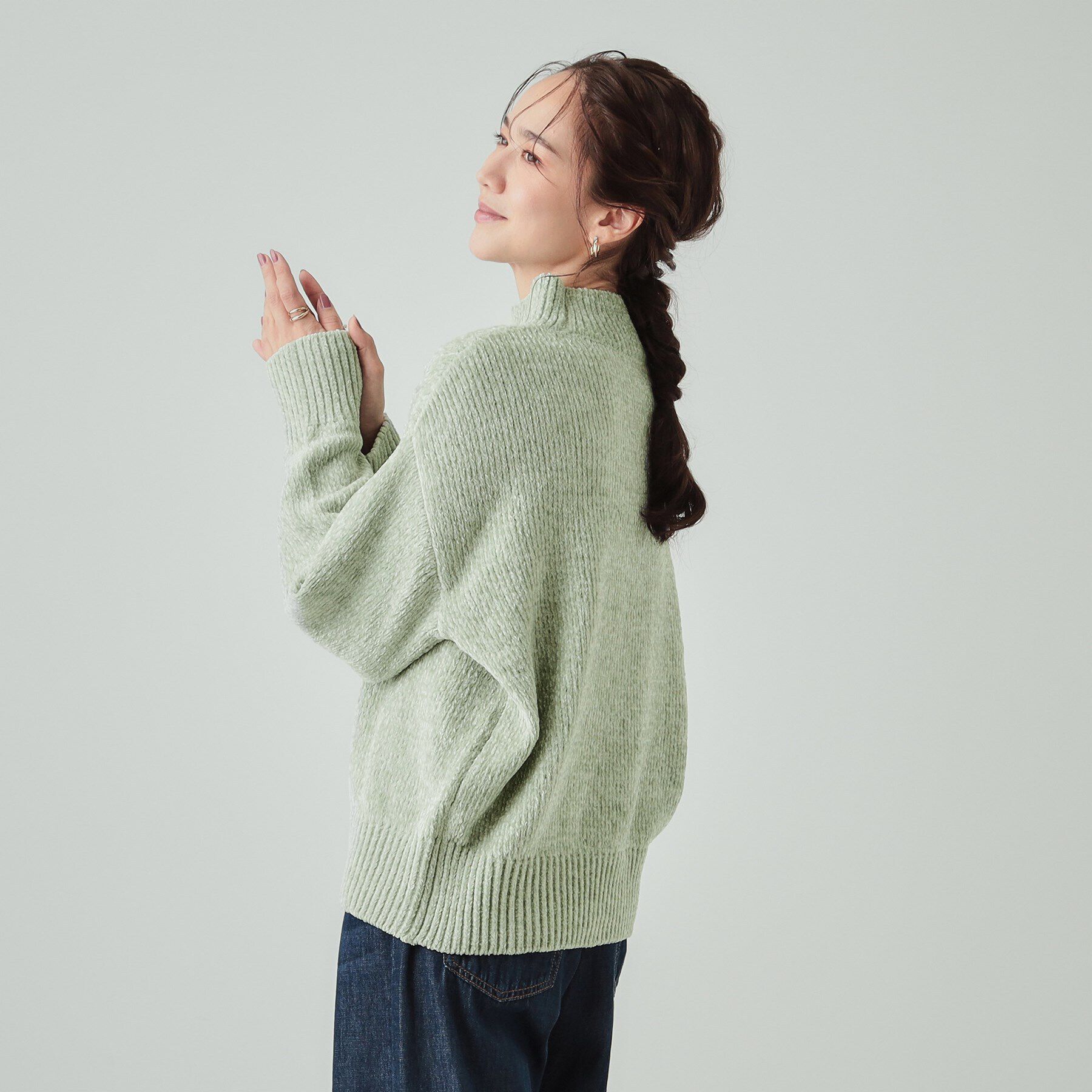 SHOO･LA･RUE「肌触り柔らか ベロアモール モックネックニット」|ニット・セーター|