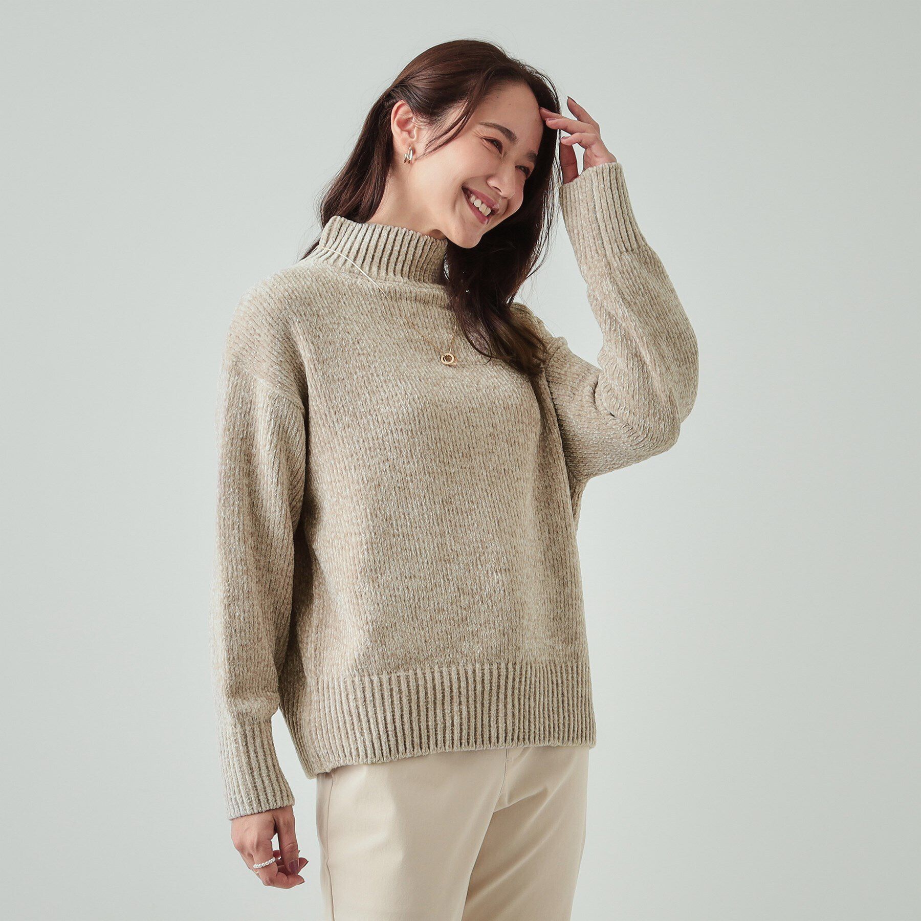 SHOO･LA･RUE「肌触り柔らか ベロアモール モックネックニット」|ニット・セーター|