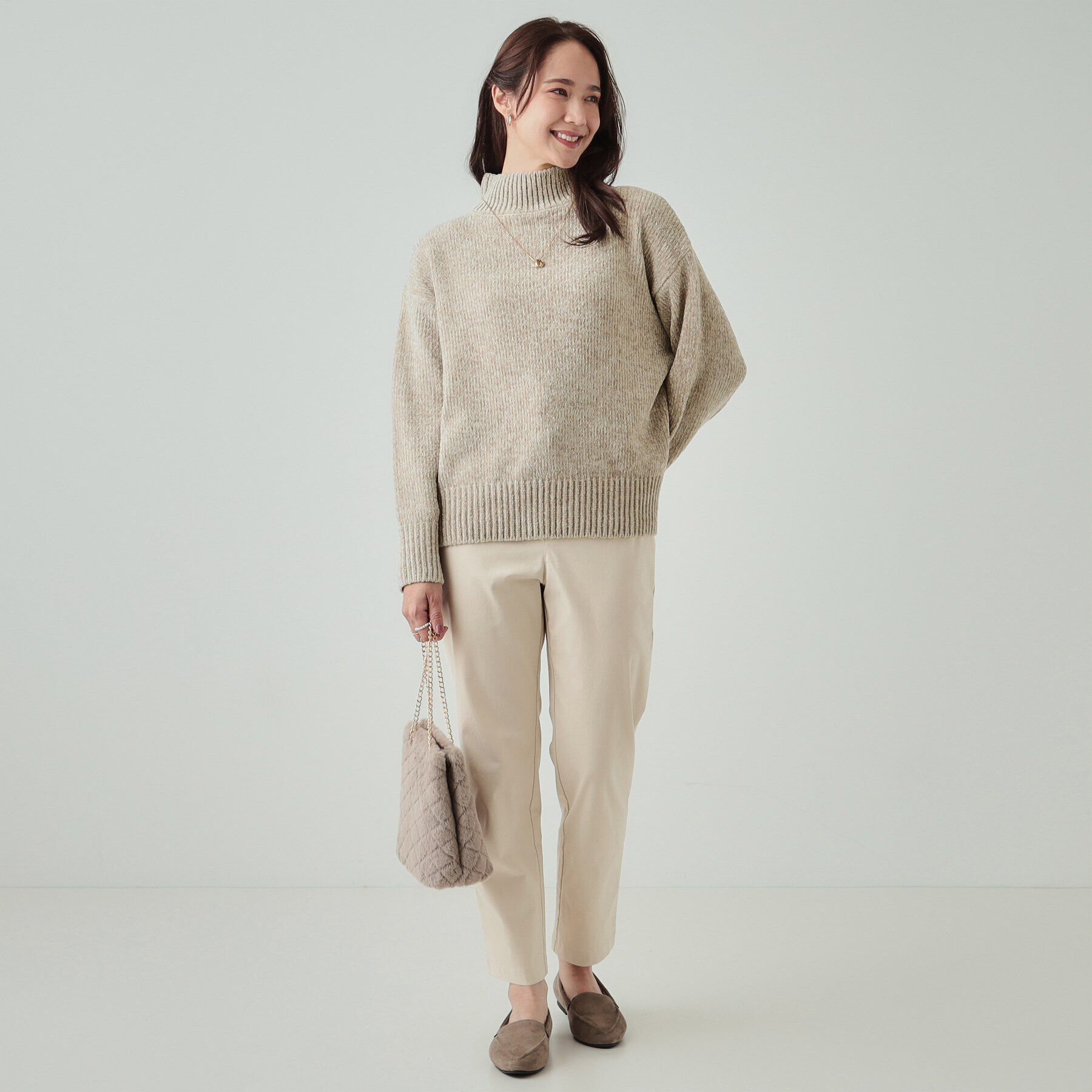 SHOO･LA･RUE「肌触り柔らか ベロアモール モックネックニット」|ニット・セーター|