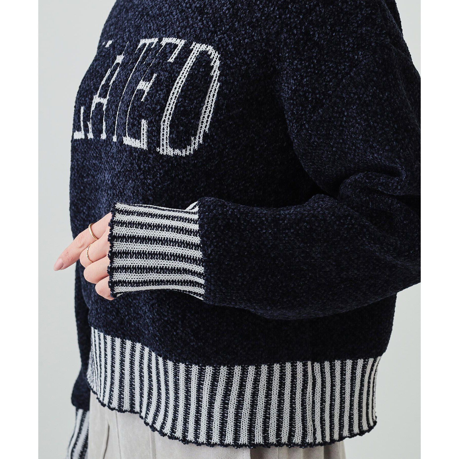 SHOO･LA･RUE「【S-LL】もちもち感がたまらない モールロゴリブ切替ニット」|ニット・セーター|