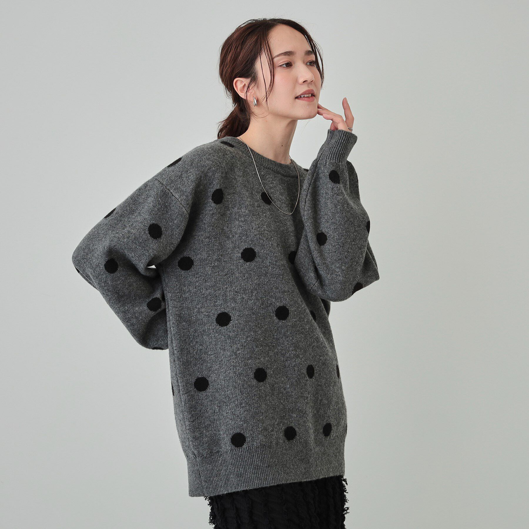 SHOO･LA･RUE「【洗える/S-LL】 ドット柄が目を惹く ゆったりジャカードニット」|ニット・セーター|