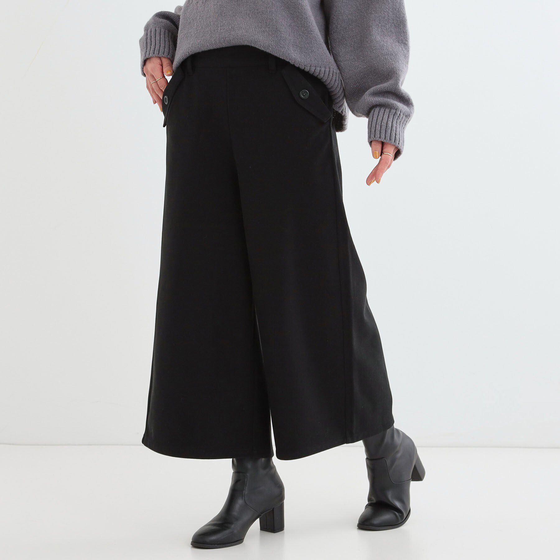 SHOO･LA･RUE「【S-LL】お尻や太ももをカバーしてくれる あったかガウチョパンツ」|その他|ブラック(019)