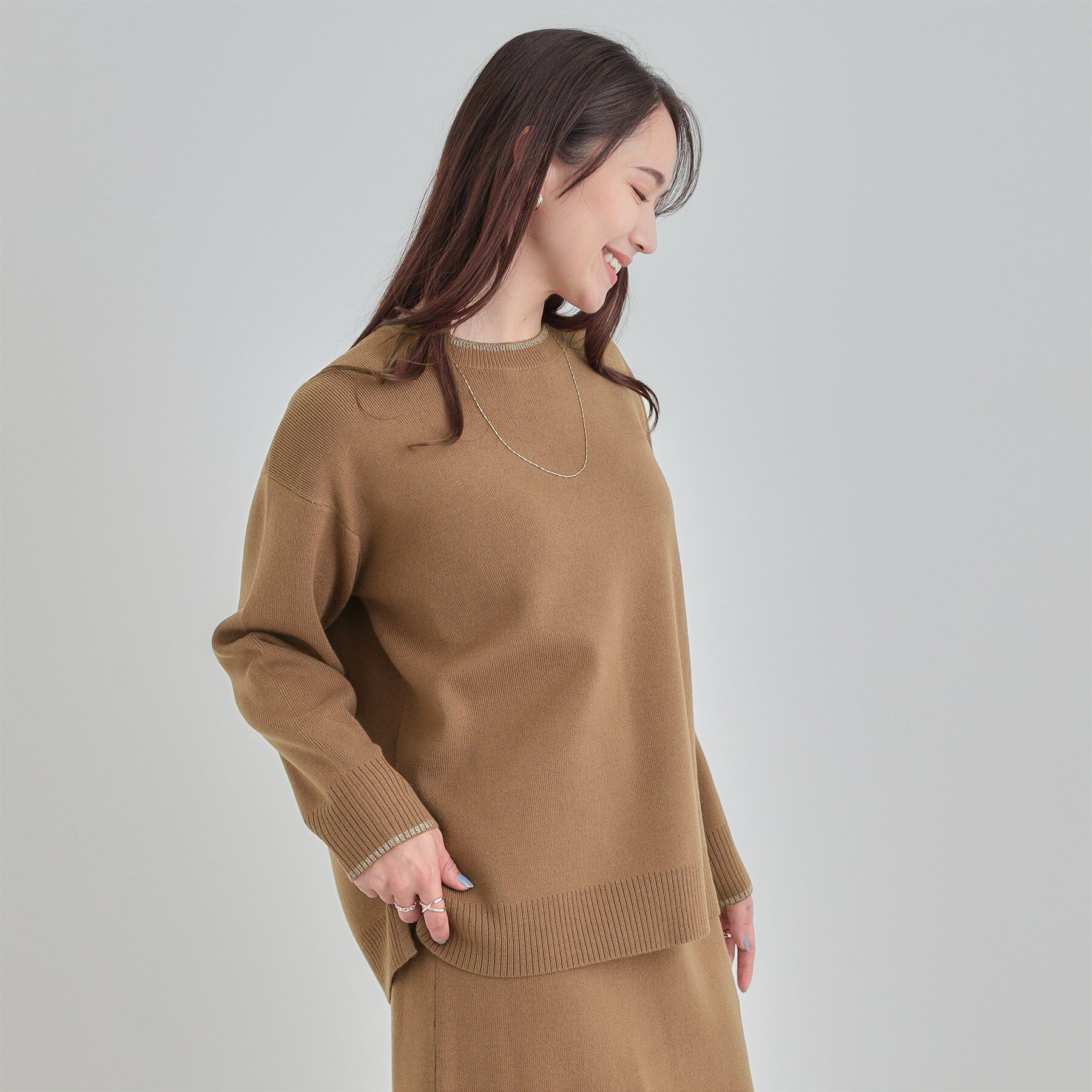 SHOO･LA･RUE「【洗濯機可/セットアップ可/毛玉になりにくい】さりげないラメ使いで差をつける クルーネックニット」|ニット・セーター|