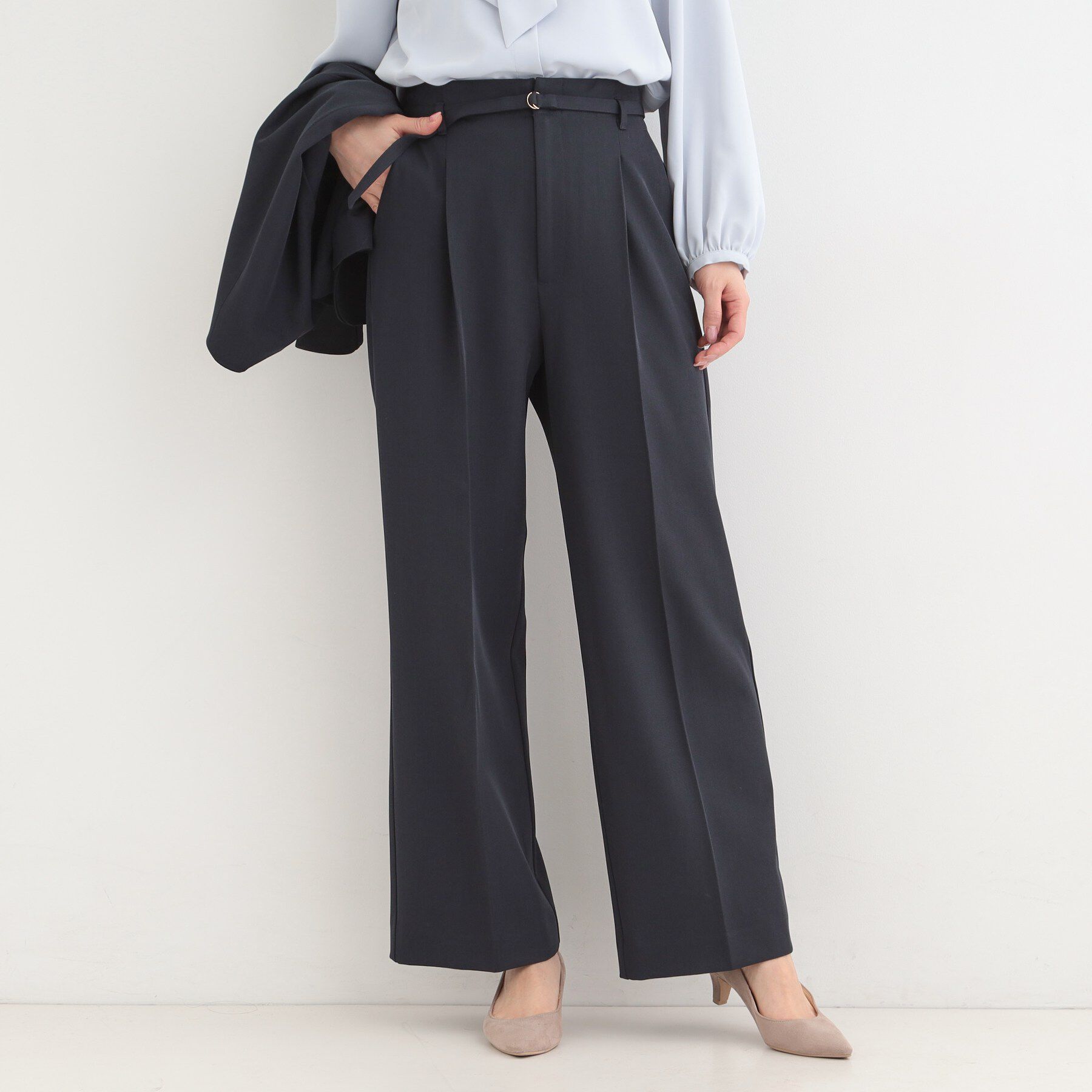 SHOO･LA･RUE「【通勤/セットアップ可/洗濯機可/SS-LL】センタープレスできちんと見え ベルト付きワイドパンツ」|その他|