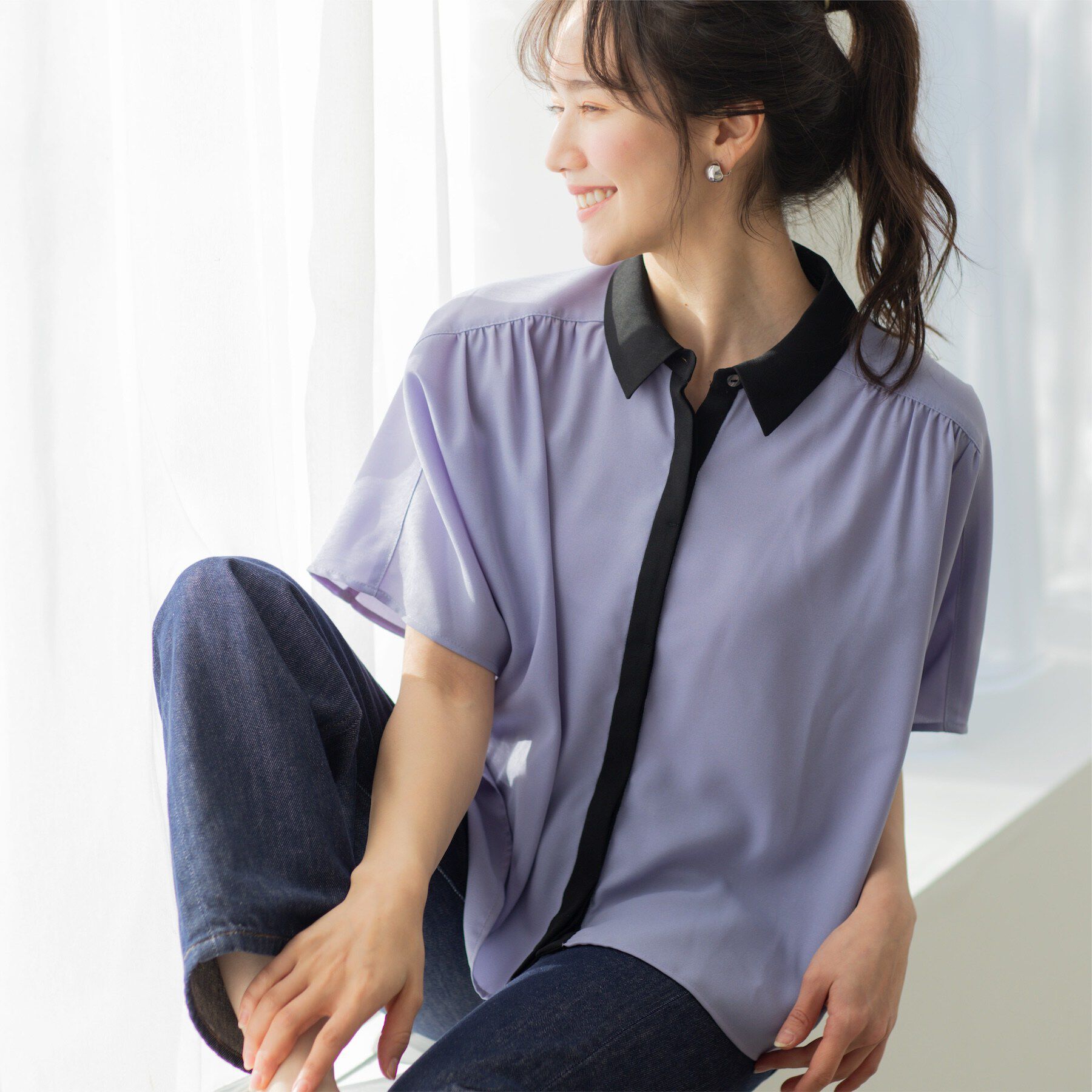 SHOO･LA･RUE「バイカラードルマンブラウス」|シャツ・ブラウス|