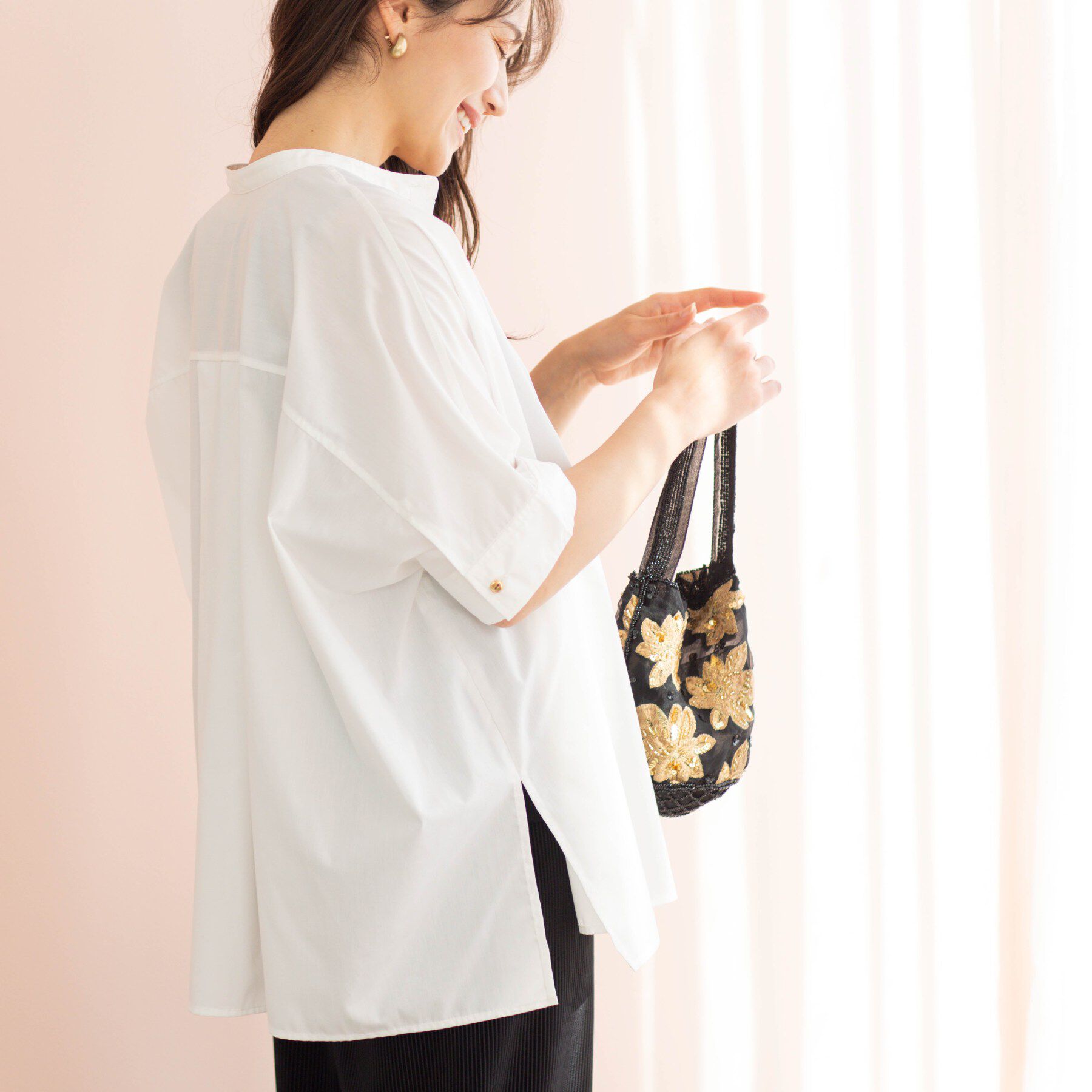 SHOO･LA･RUE「【体型カバー/洗濯機可】インせず着られる　デニムライクシャツ」|シャツ・ブラウス|