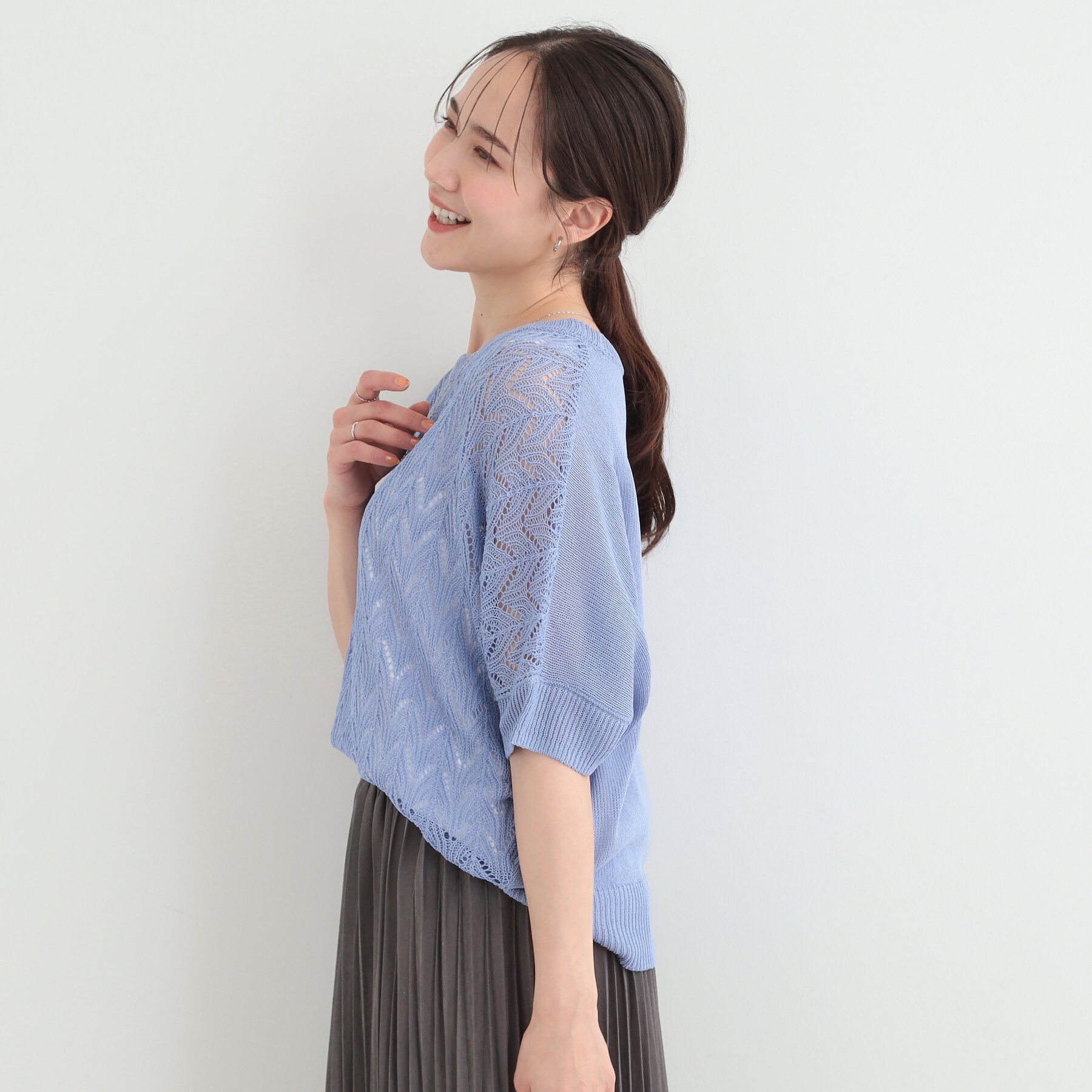 SHOO･LA･RUE「【2点セット/洗濯機可/S-LL】透かし編み柄で高級感　タンク付きドルマンニット」|その他|