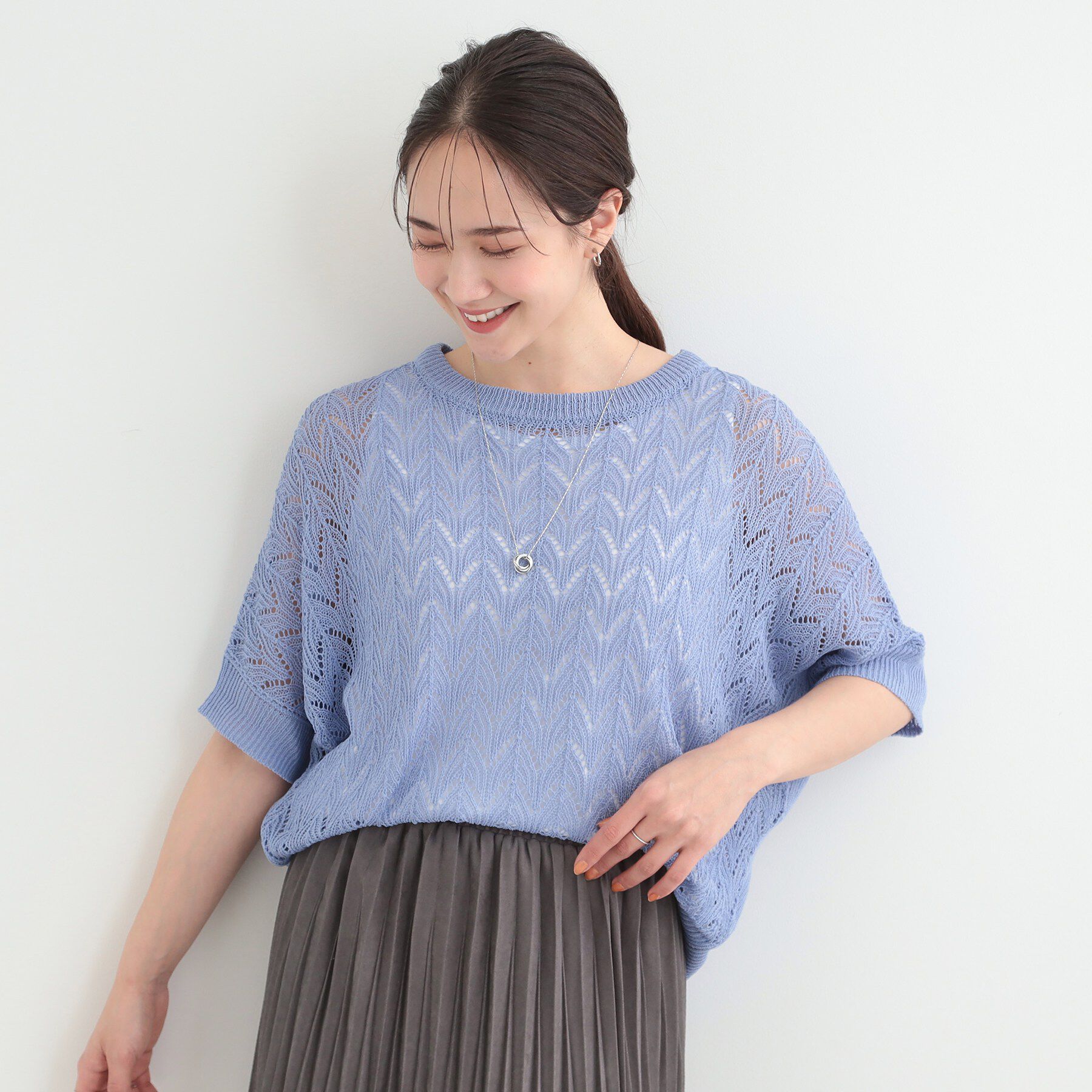 SHOO･LA･RUE「【2点セット/洗濯機可/S-LL】透かし編み柄で高級感　タンク付きドルマンニット」|その他|