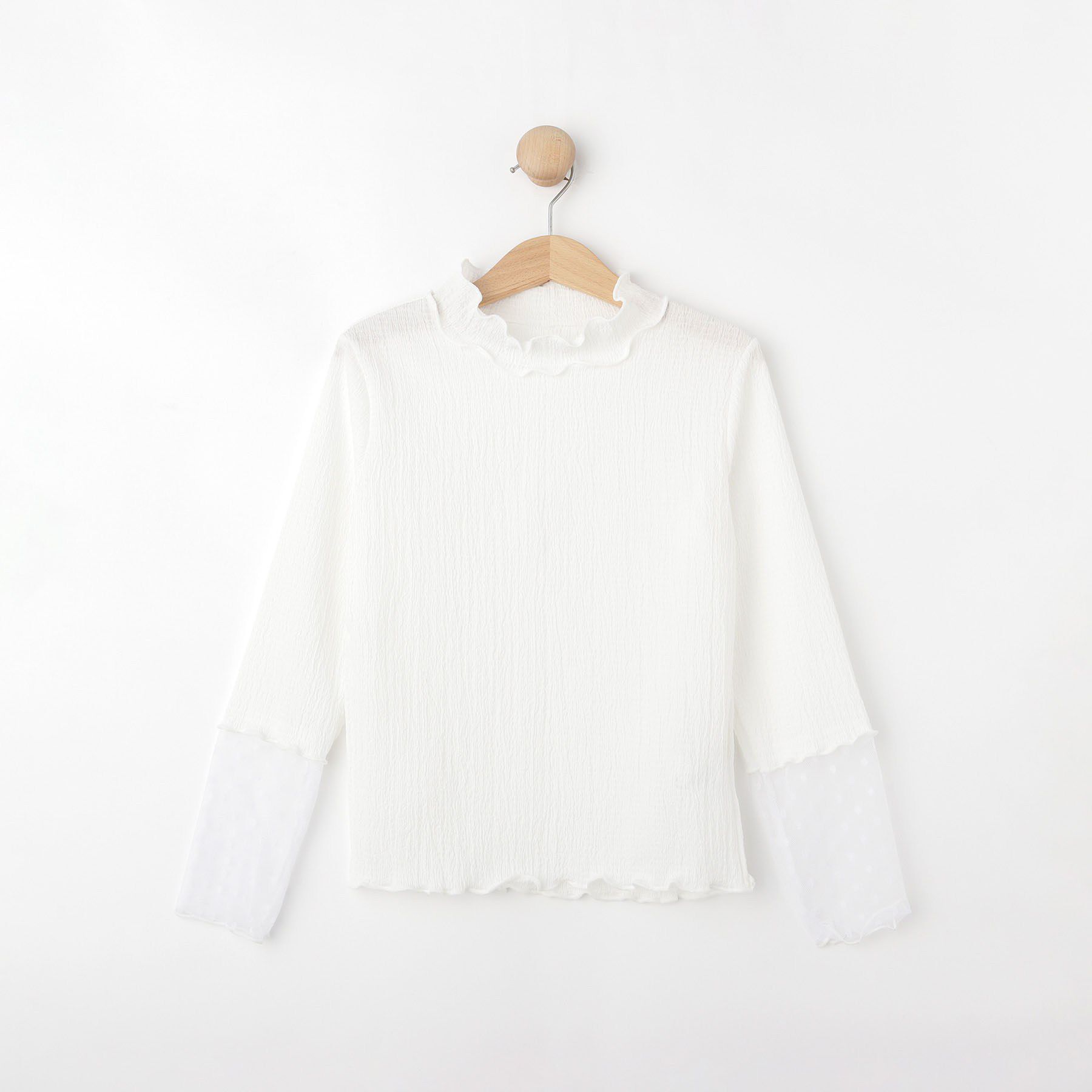 SHOO･LA･RUE「【100-150cm】袖チュールフリルネックインナー」|Tシャツ・カットソー|ホワイト(001)