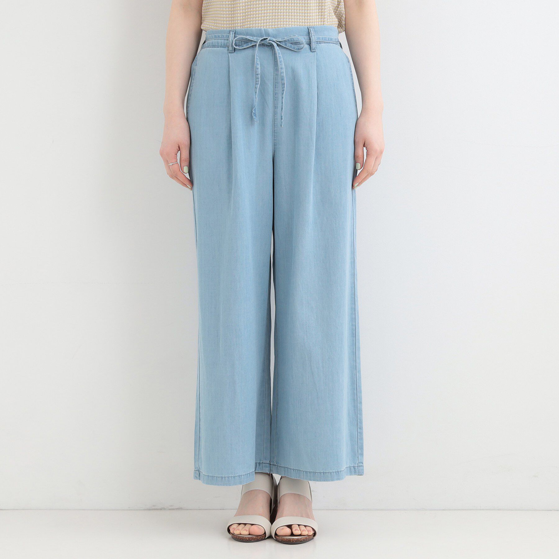 SHOO･LA･RUE「【着丈選べる/ひんやり/S-LL】ウエストリボンがポイント　デニムワイドイージーパンツ」|その他|