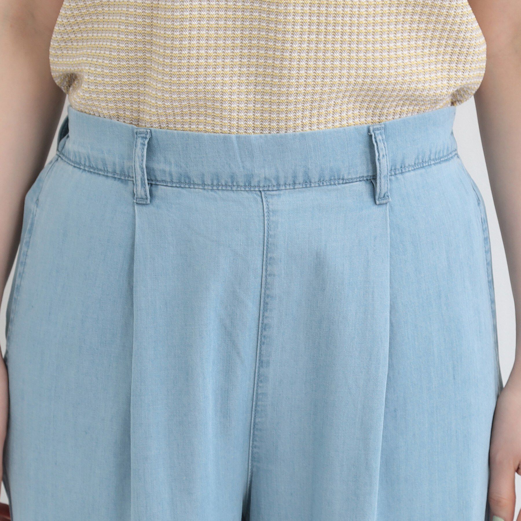 SHOO･LA･RUE「【着丈選べる/ひんやり/S-LL】ウエストリボンがポイント　デニムワイドイージーパンツ」|その他|