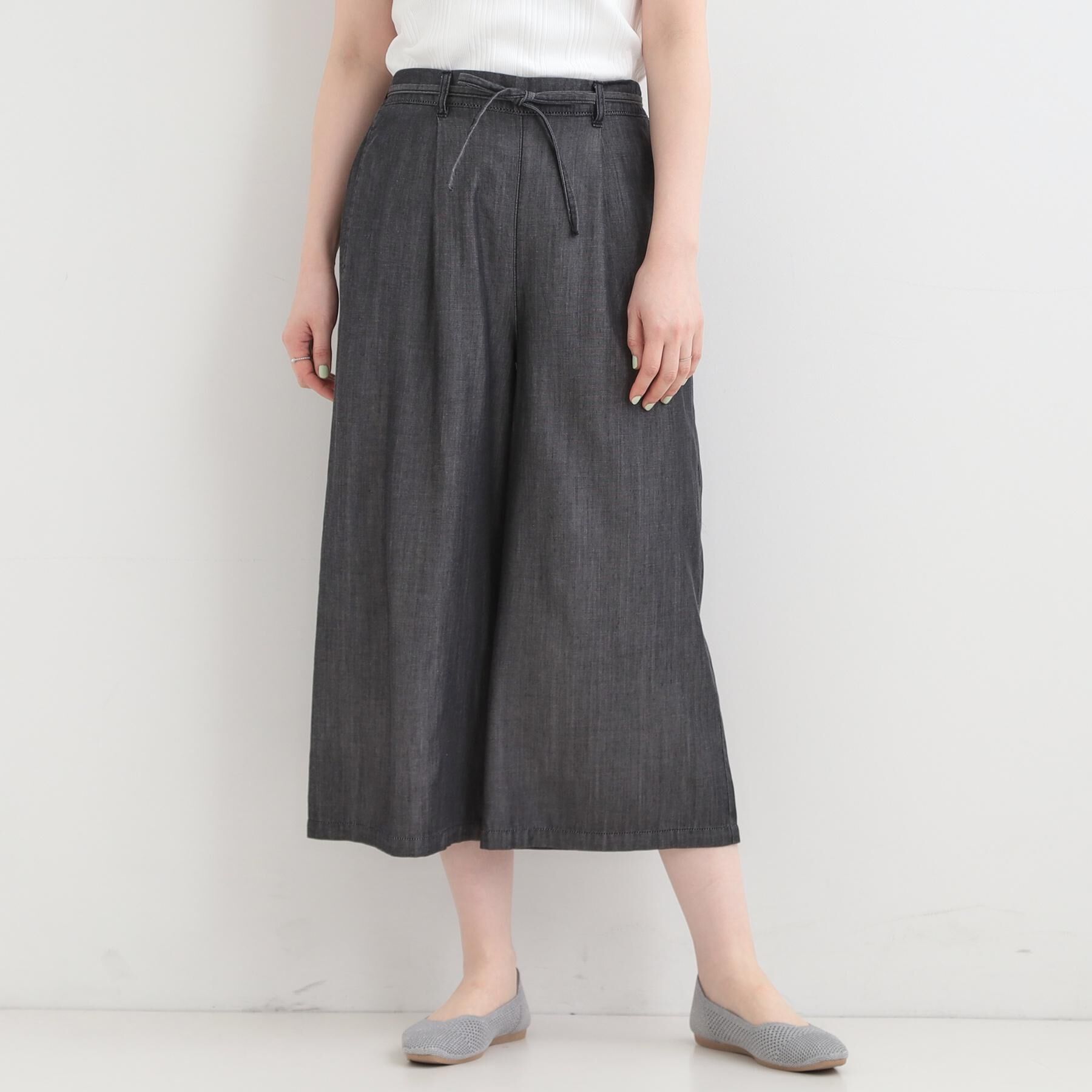 SHOO･LA･RUE「【着丈選べる/ひんやり/S-LL】ウエストリボンがポイント　デニムワイドイージーパンツ」|その他|