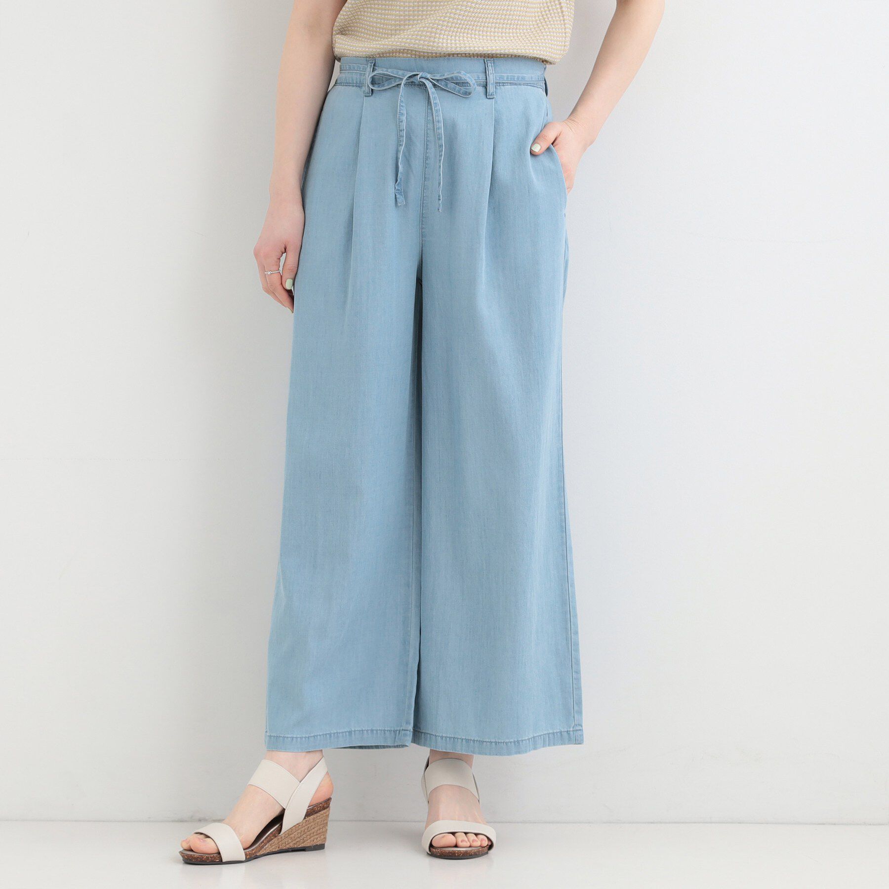 SHOO･LA･RUE「【着丈選べる/ひんやり/S-LL】ウエストリボンがポイント　デニムワイドイージーパンツ」|その他|