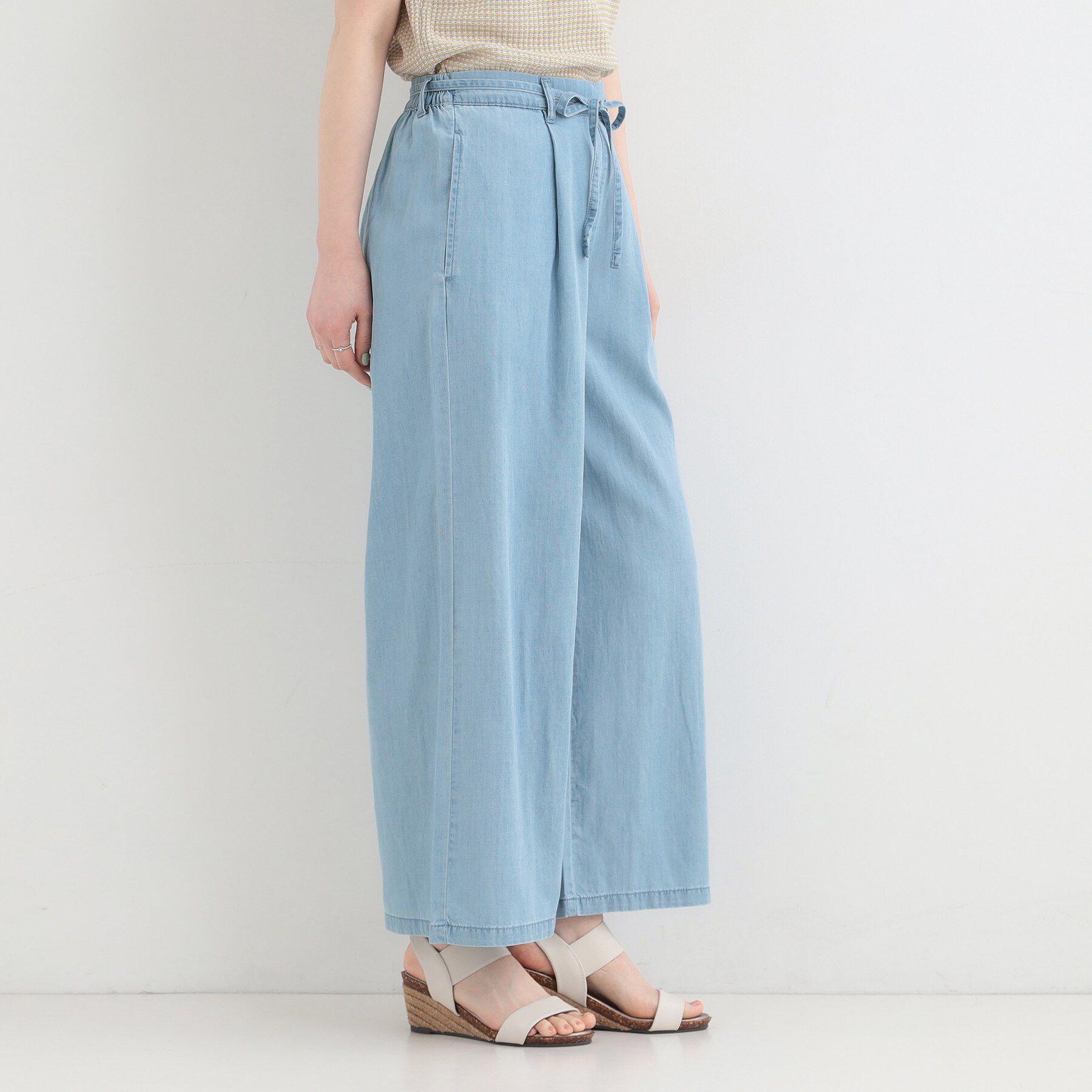 SHOO･LA･RUE「【着丈選べる/ひんやり/S-LL】ウエストリボンがポイント　デニムワイドイージーパンツ」|その他|